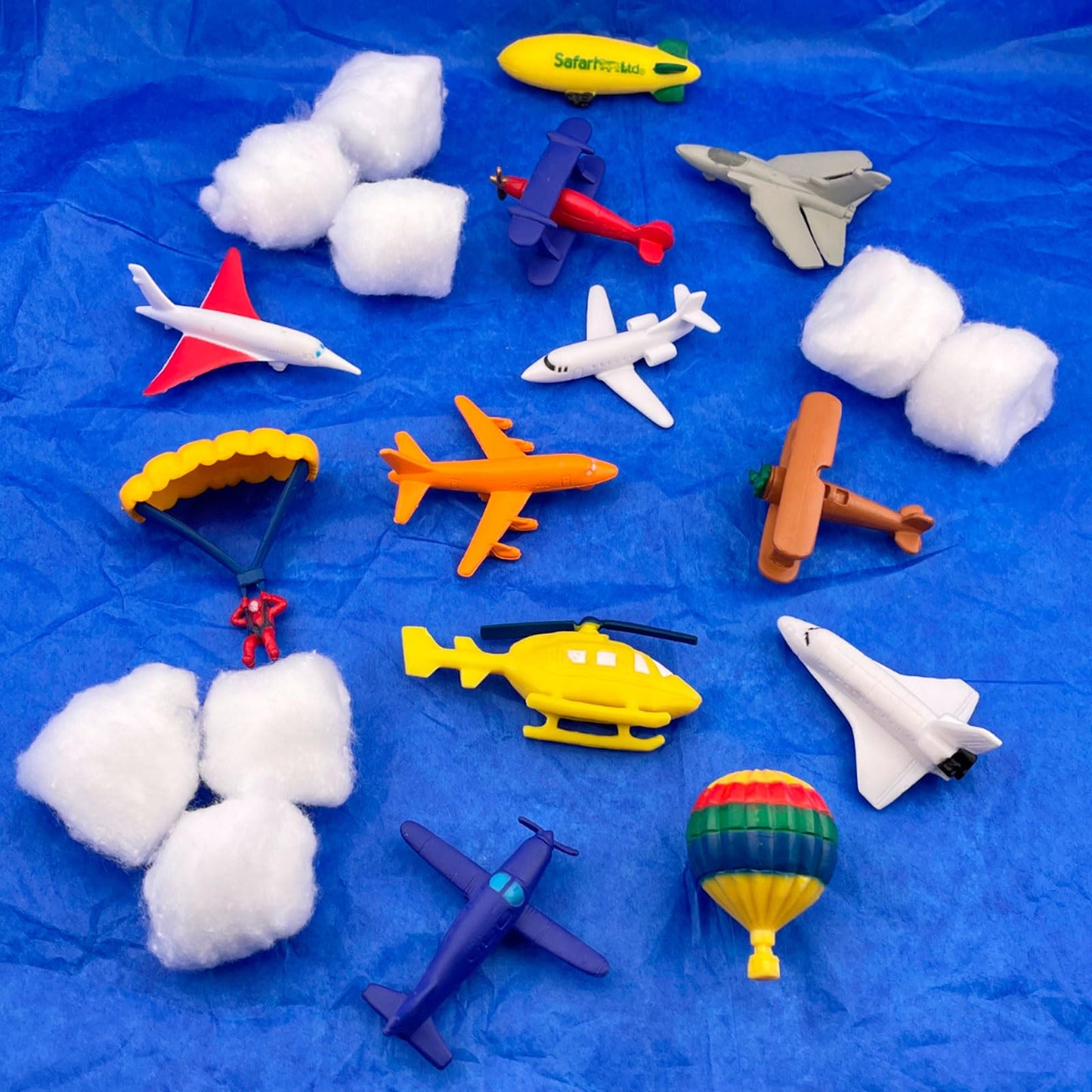 Safari Ltd. in The Sky TOOB - 12 Figurines: Jets, Parachute, Blimp, Planes, Helicopter, and More - Educational Toy Set for Boys, Girls, and Kids 3+