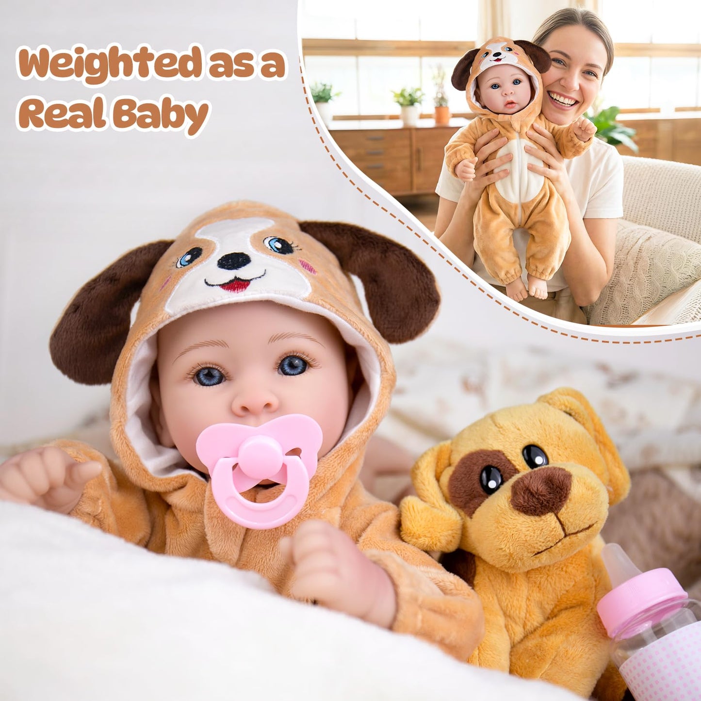 Aori Baby Dolls Realistic, 17-inch Lifelike Baby Doll Set with Feeding Kit Included, Real Life Baby Dolls for Kids 3+, Parents, Elderly and Collectors
