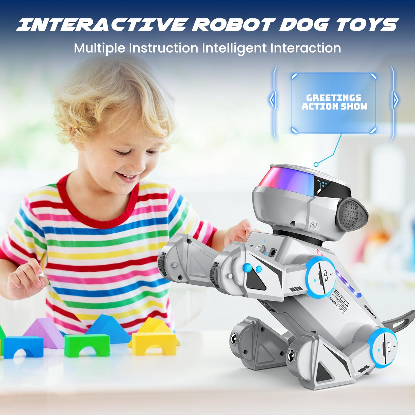 SIMREX Robot Dog Toys for Kids – Smart Interactive Robot Puppy with Bluetooth,Touch Sensor, Dance Tricks, LED Eyes, 2 Rechargeable Batteries, Gift for Kids Boys and Girls(Gray)