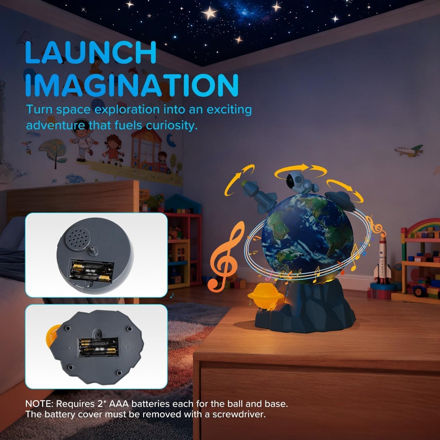 Magnetic Musical Rotating Ball,Space Toys for Kids 3 4 5 6 7 8 9 10 Year Old Boys Girls Sensory Toys for Toddlers Birthday Gifts Educational STEM Toy Playset with Astronauts Rocket Spacecraft Planet
