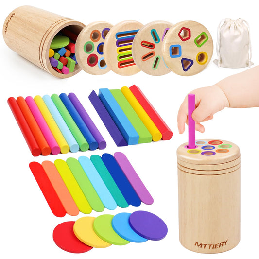 MTTIERY 4 in 1 Montessori Toys for 2 3 4 Year Old, Wooden Color Sorting Toys for Toddlers 1-3, Preschool Learning Activities Fine Motor Matching Games, 18 Month Old Baby Boys Girls Gifts