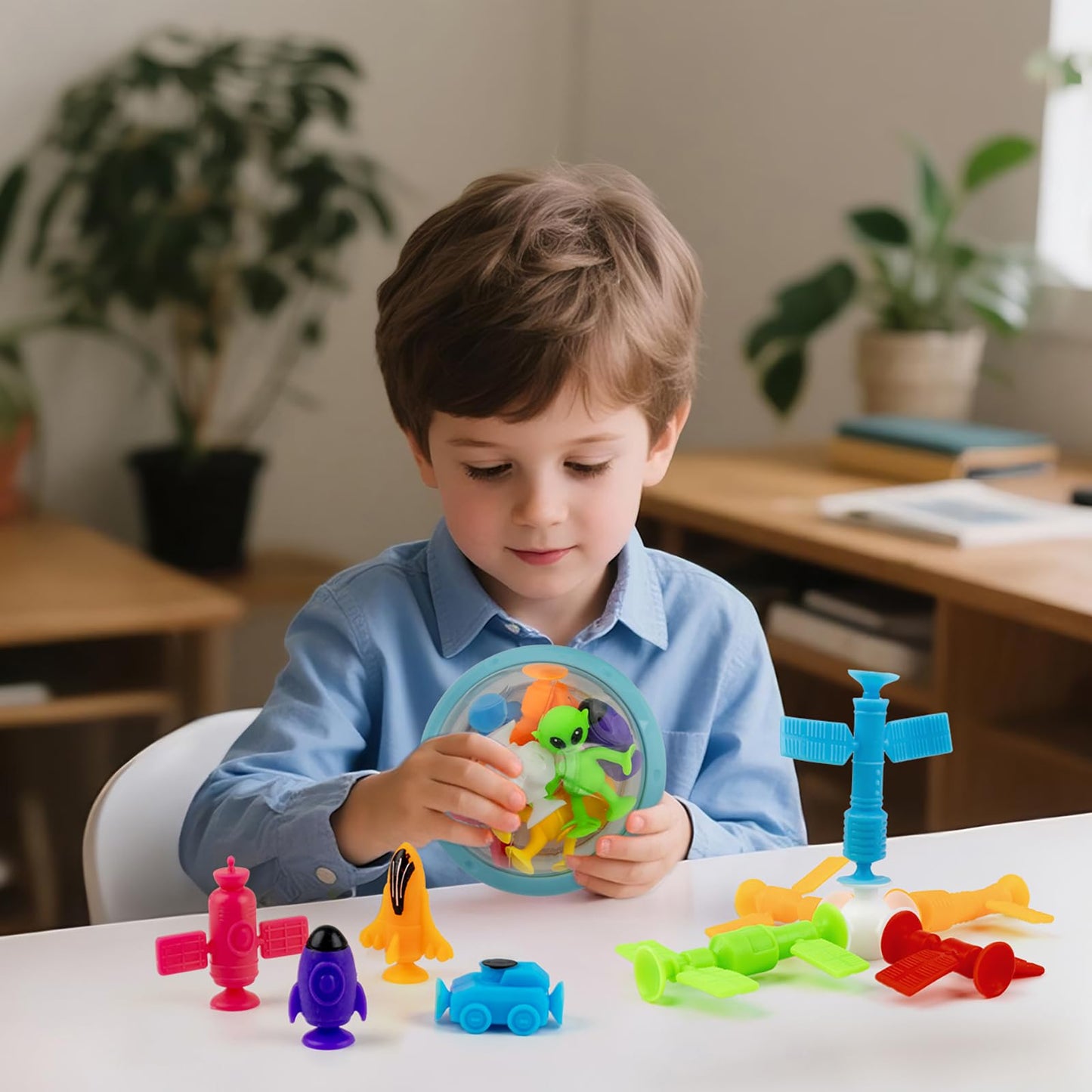 ChuburD Suction Bath Toys, Bathtub Toys, Sensory Toy, Interesting Space Set with Alien and Space Station, for 3 and up