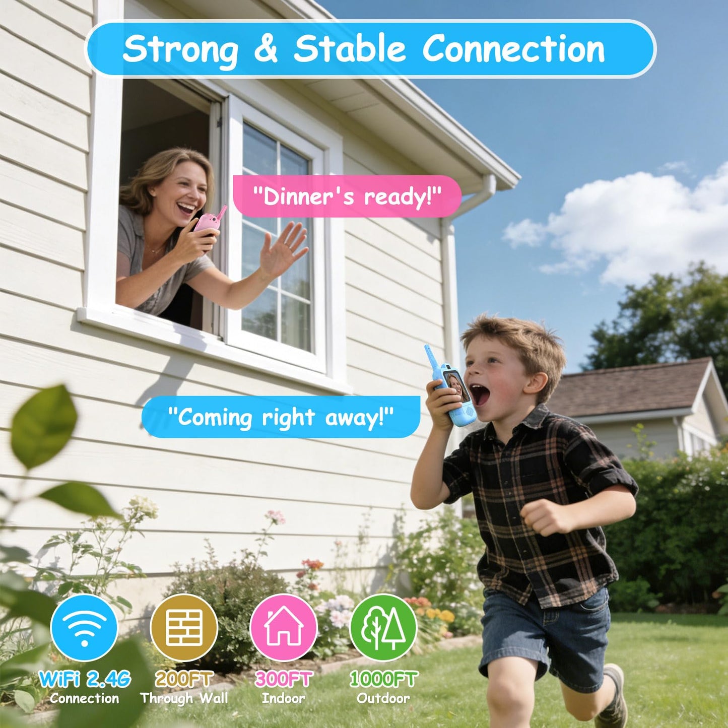 Video Walkie Talkies for Kids with Front and Rear Cameras, 2 Pack Long Range Rechargeable Kids Walkie Talkies with Video Call, Walkie Talkies Toy Gift for Indoor Outdoor Camping Hiking Boys Girls