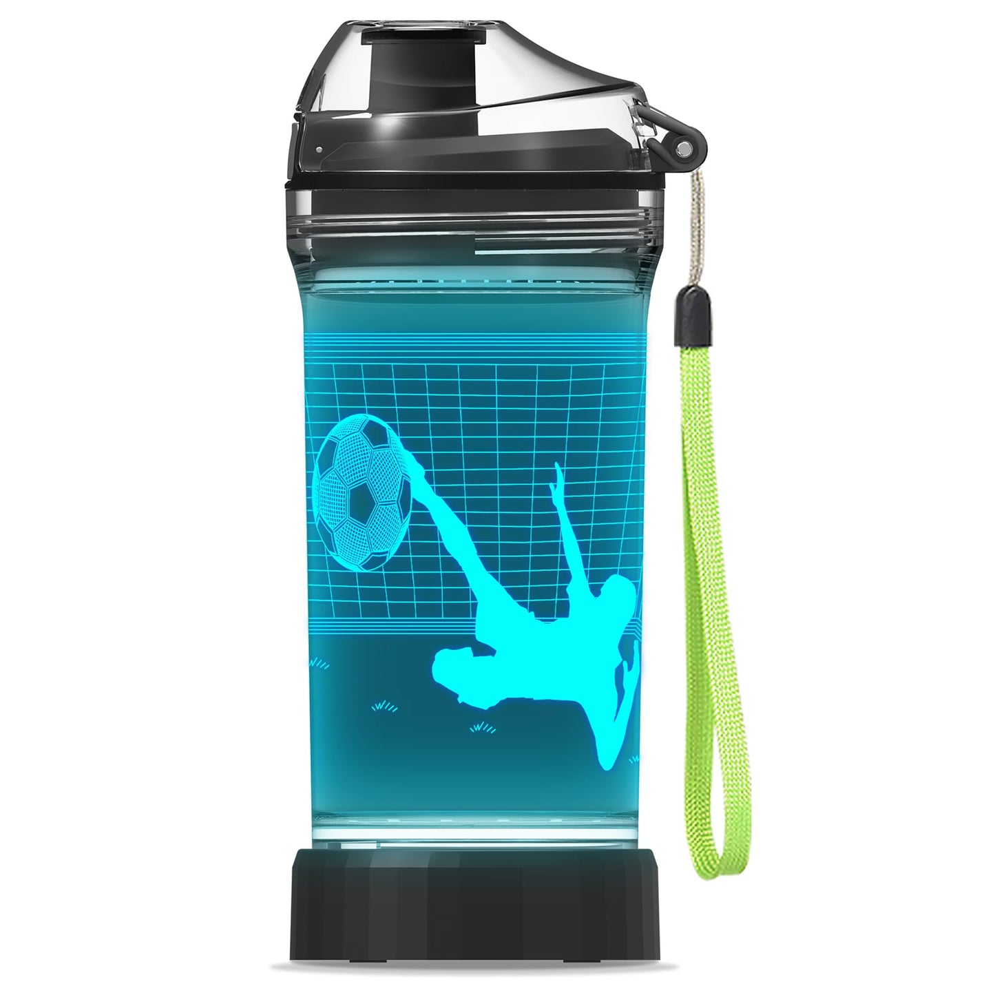 YuanDian Soccer Gifts, Light Up Kids Water Bottle with 3D Soccer Illusion Lamp- 14 OZ Tritan BPA Free - Cool Drinking Cups Gift for School Kids Boy Child Sport Lovers