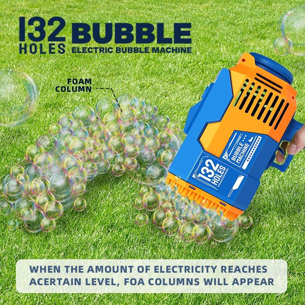 Fulercni Upgraded 132 Holes Bubble Machine Gun,Bazooka Bubble Machine,Rocket Bubble Gun Bubble Machine,Summer Toys Bubble Blaster Maker for Kids, Wedding,Birthday Gift (Blue)