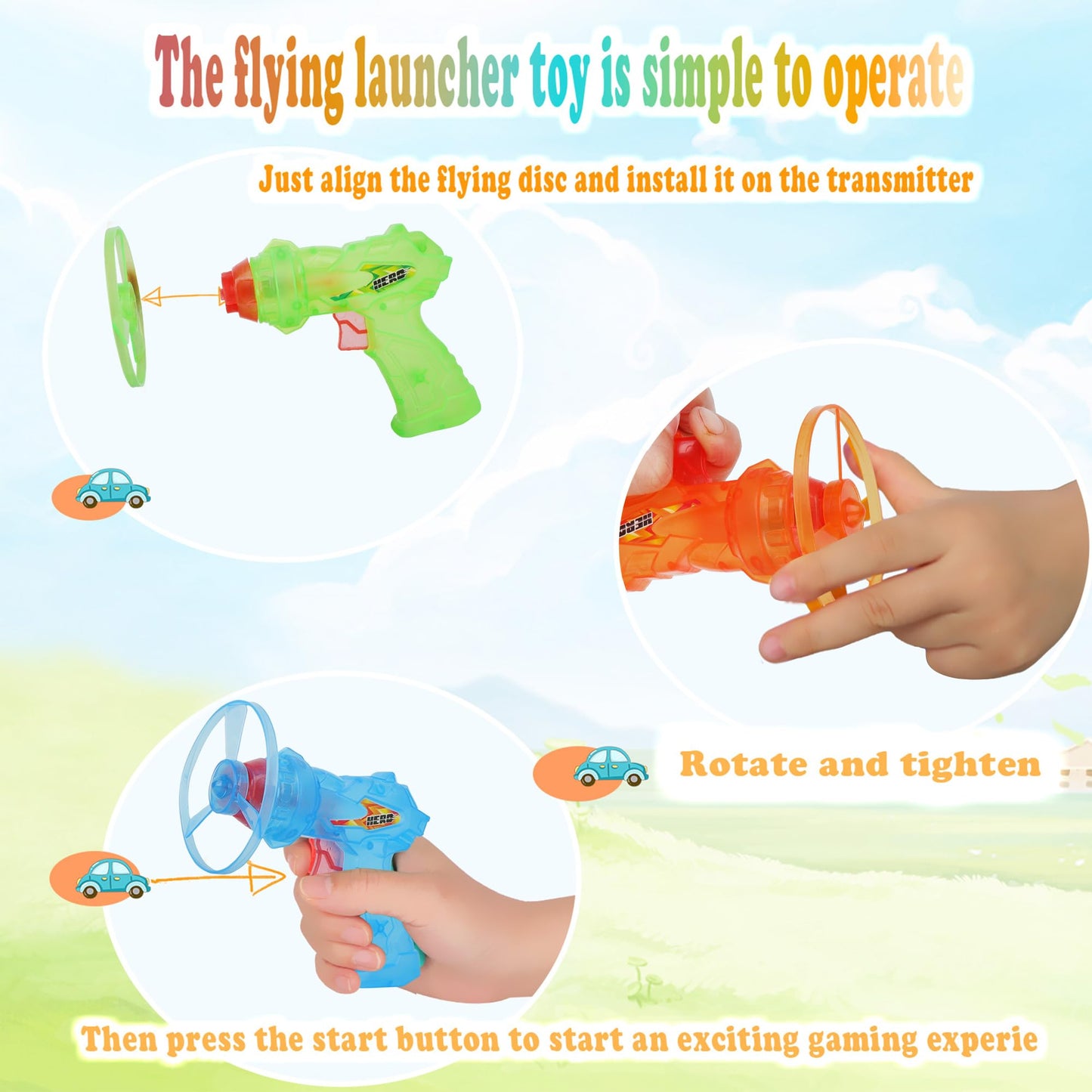 4 Pack Launching Toy Flying Disc Shooters for Kids Cyclone Gyro Launcher Flying Saucer Ejection Flying Disk Spinning Top Toy Indoor & Outside Play for Kids Ages 5+,Cat Propellers