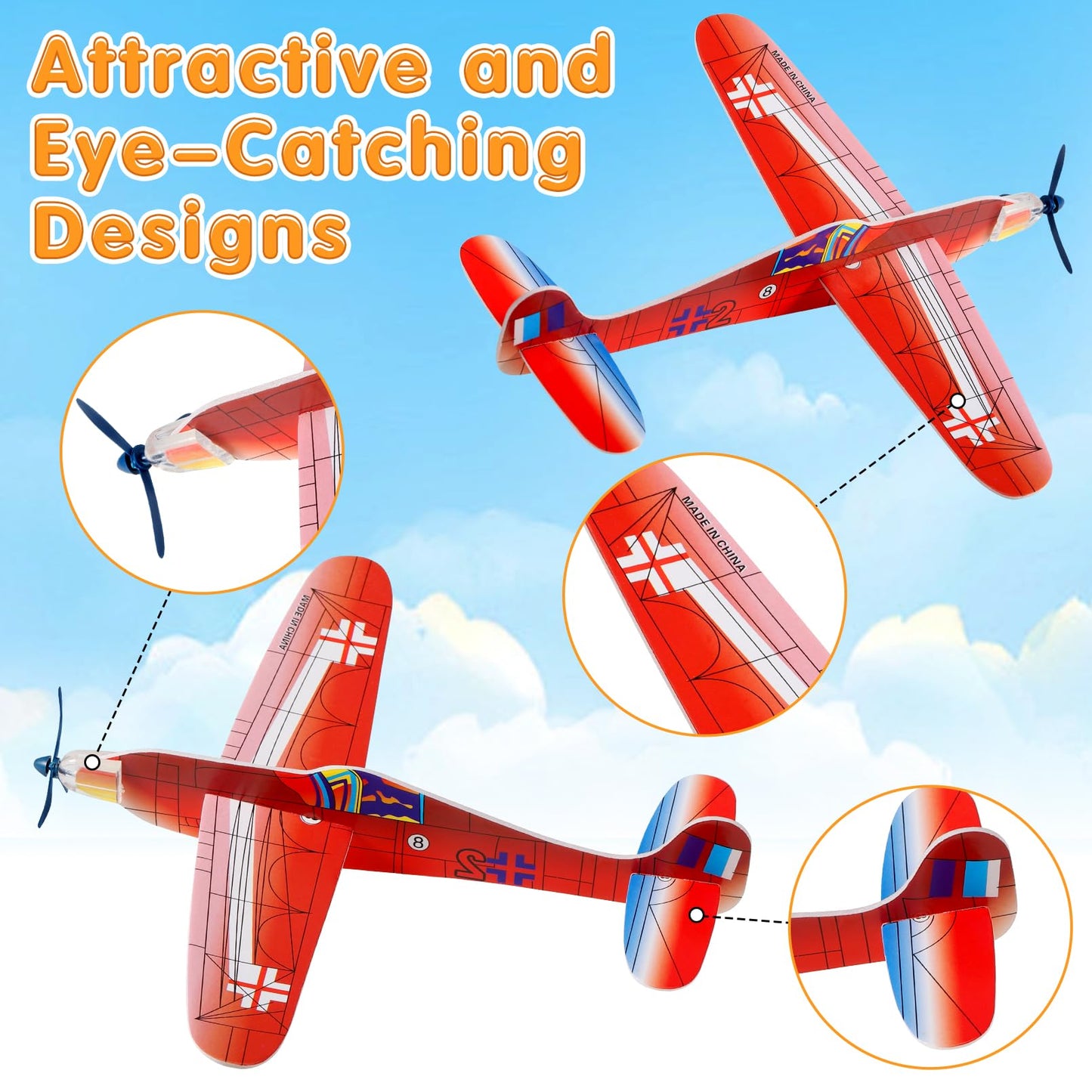 CACASO 36 Pack Foam Airplane Toys for Kids, Glider Planes for Boys & Girls, Birthday Party Favors, Outdoor Flying Toy, Mini Airplanes Classroom Prize Exchange Gift, Carnival Prize