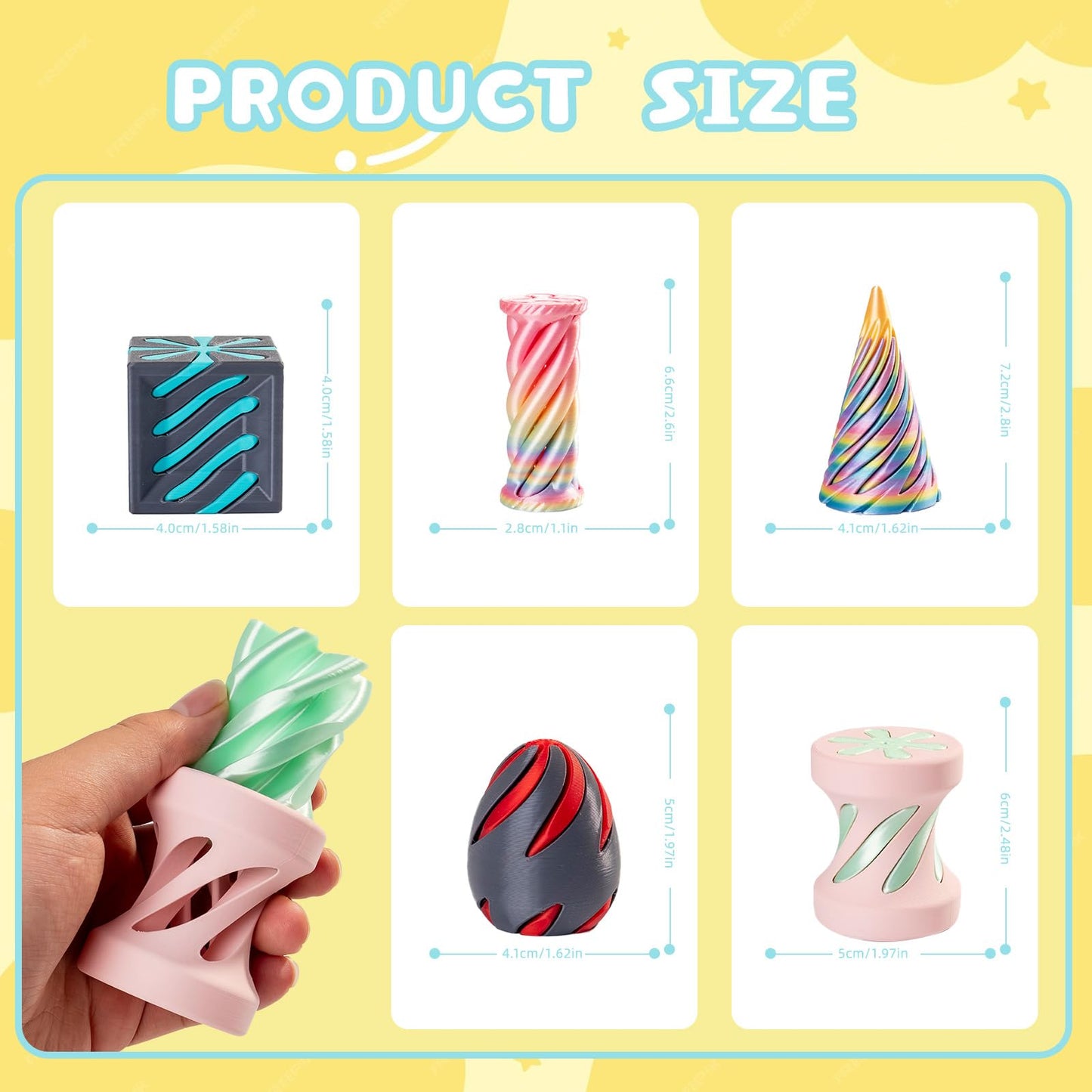 5 Pack Spiral Cone Cylinder Cube Fidget Toys 3D Printed Relief Fidget Impossible passthrough Impossible Cone,Birthday for Adults & Kids