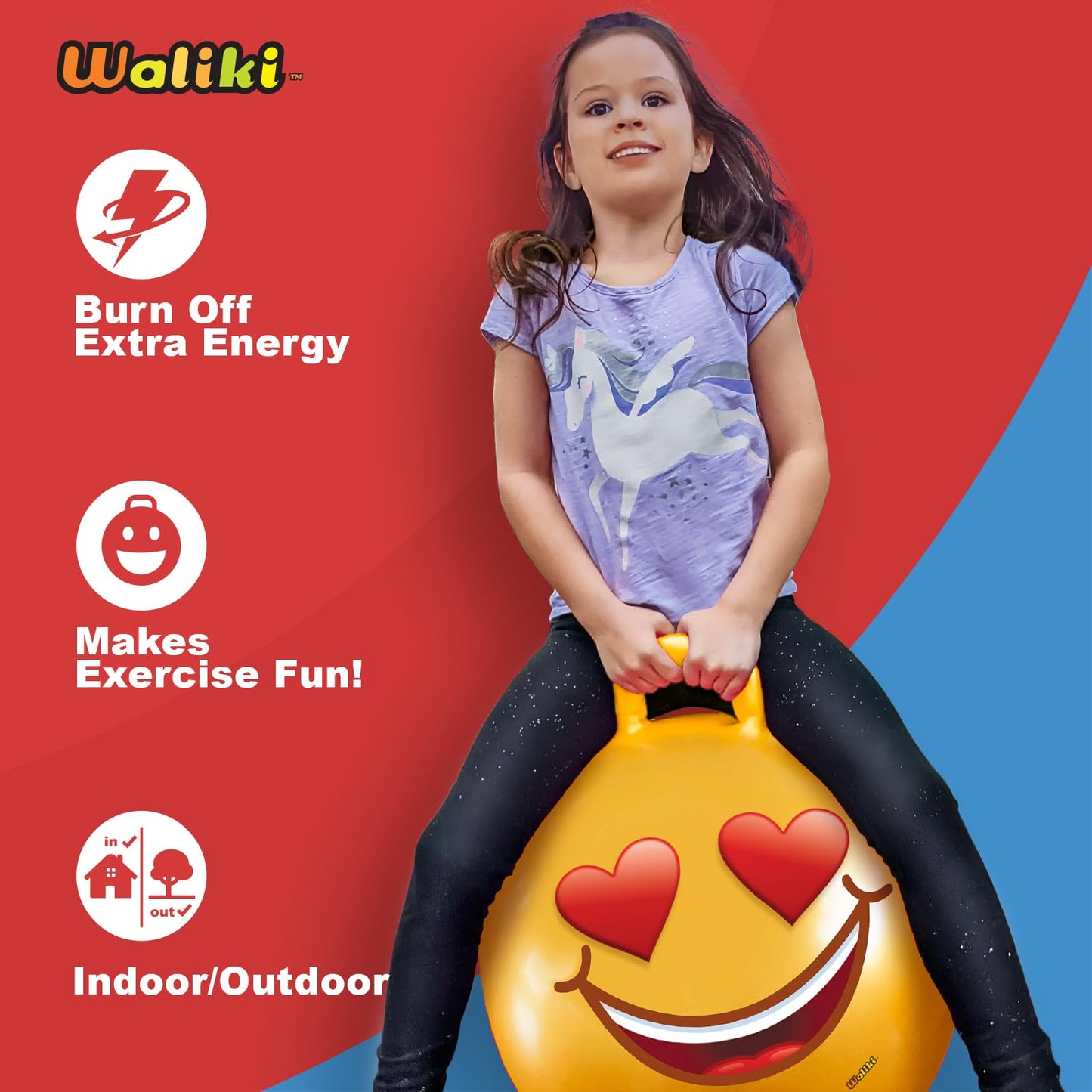 WALIKI Hopper Ball for Kids 7-9 | Hippity Hop | Jumping Hopping Ball | Bouncy Ball with Handles | 20”