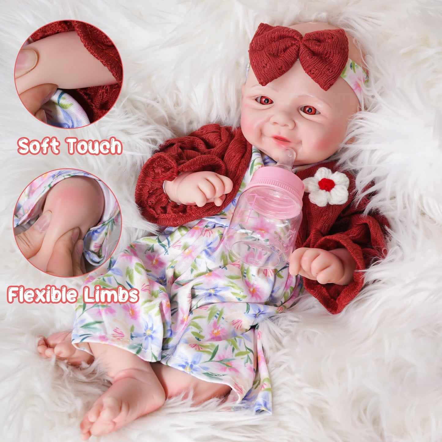SILINAISIA Lifelike Reborn Baby Dolls Smiling Girl 17in Weighted Silicone Full Body Flexible Limbs Realistic Real Life Baby Dolls Open Eyes Newborn Babies