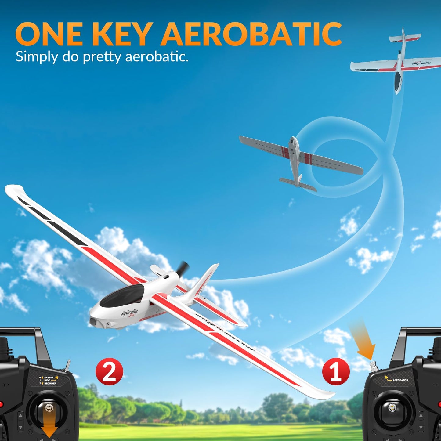 volantexrc RC Glider Plane Ranger600 Stunt 4 CH Remote Control Airplane RTF with 6-Axis Gyro & 3 Modes Easy to Fly, 2.4GHz Radio Controlled Aircraft for Beginners & Adults (White)