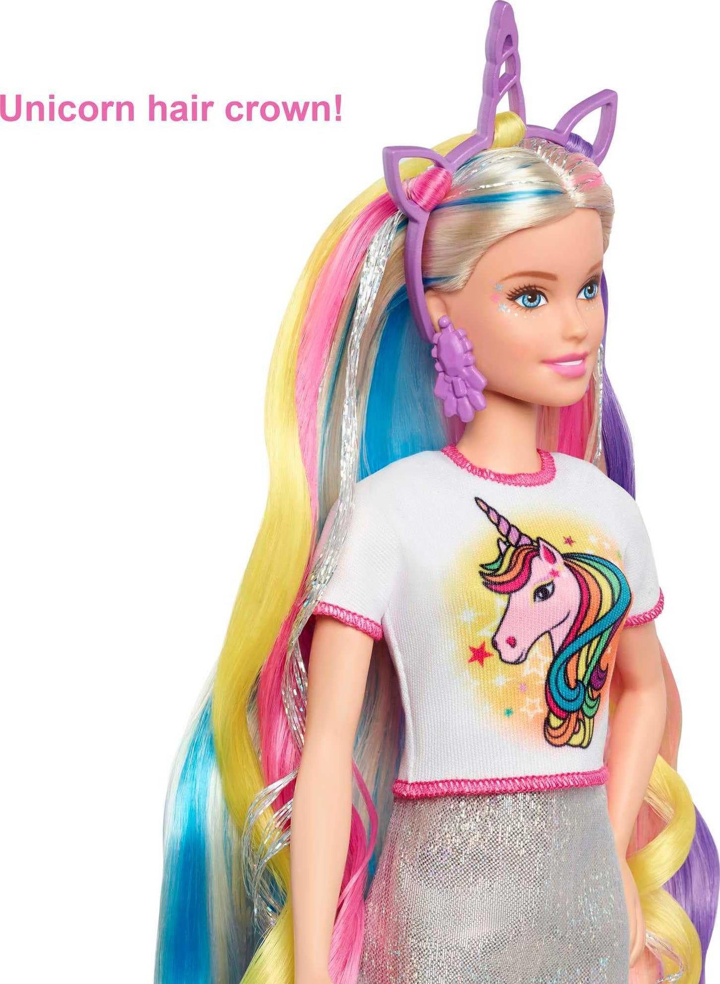 Barbie Fantasy Hair Doll, Blonde, with 2 Decorated Crowns, 2 Tops & Accessories for Mermaid and Unicorn Looks, Plus Hairstyling Pieces, for Kids 3 to 7 Years Old (Amazon Exclusive)
