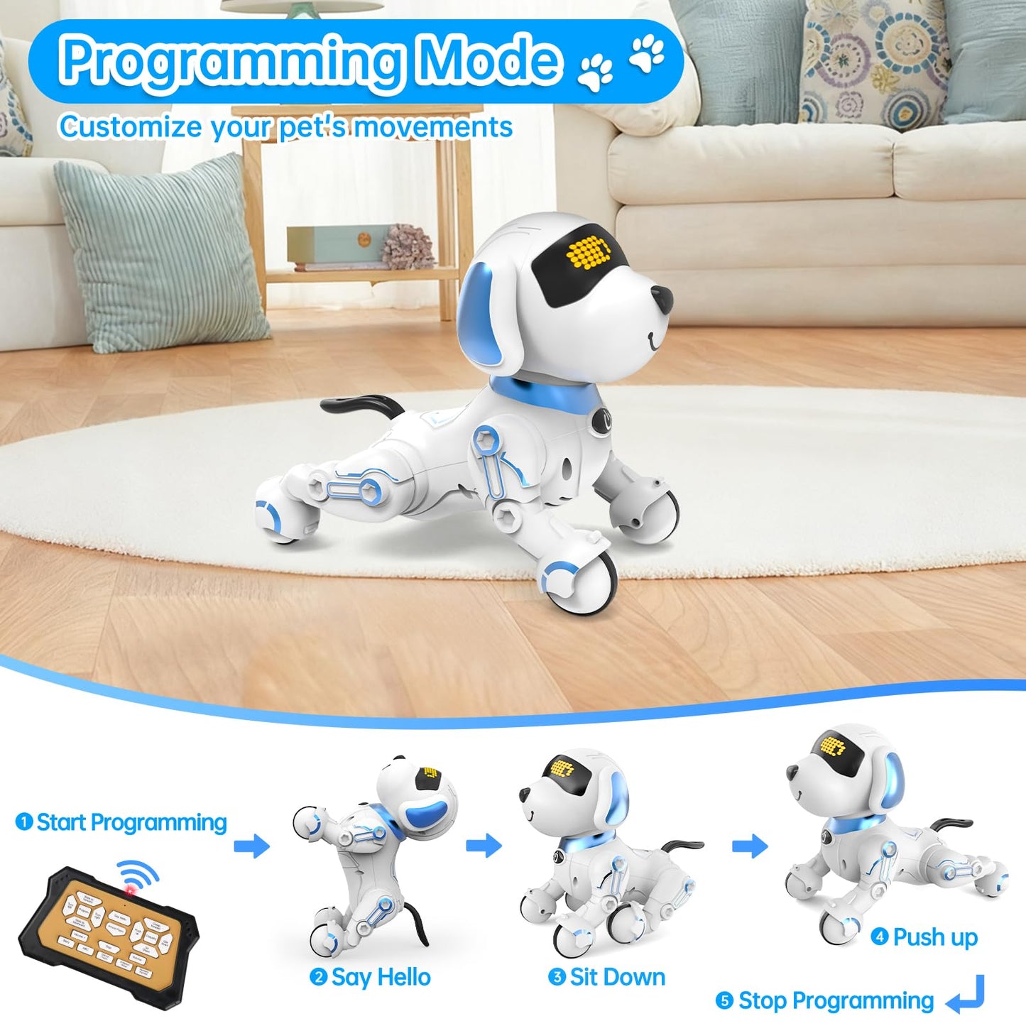 Dwi Dowellin Robot Dog for Kids 8-12,Remote Control Smart Robotic Dogs Pet Puppy Robotic Toy,Interactive Touch Walking Talking Toys for Boys Girls Christmas Birthday Gifts