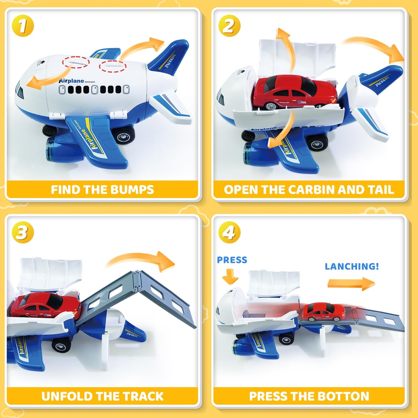 Beestech Airplane Toys with Runway and Car, Friction Powered Launcher Plane Toys for Boys Girls Kids Toddlers 3 4 5 6 Year Olds, Birthday Gifts (Blue)
