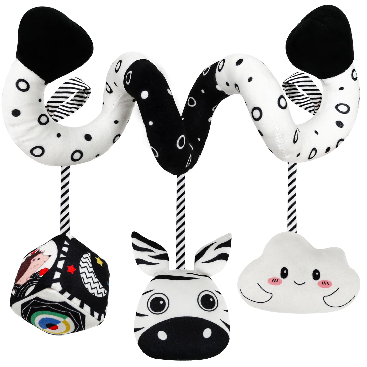 Car Seat Toys for Babies 0-6 Months,Hanging Rattle Toys for Crib Mobile, Baby Spiral Hanging Stroller Black and White High Contrast Toys for Newborn 0 3 6 9 12 Months Baby Boys Girls (Zebra)