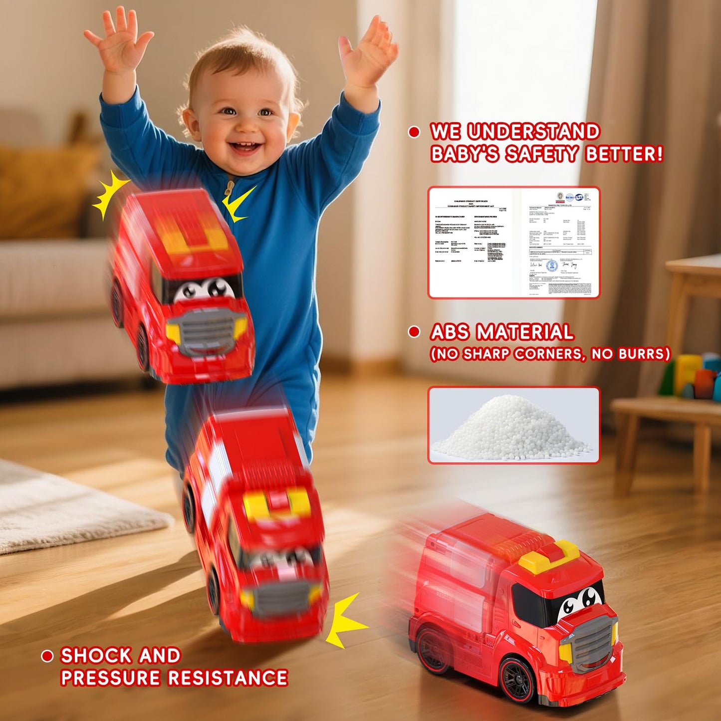 AEROQUEST Remote Control Car for Toddlers 1-3 Fire Truck Toy for Ages 2-4 Lights & Sounds Emergency Cars Preschoolers Fire Engine for Boys & Girls