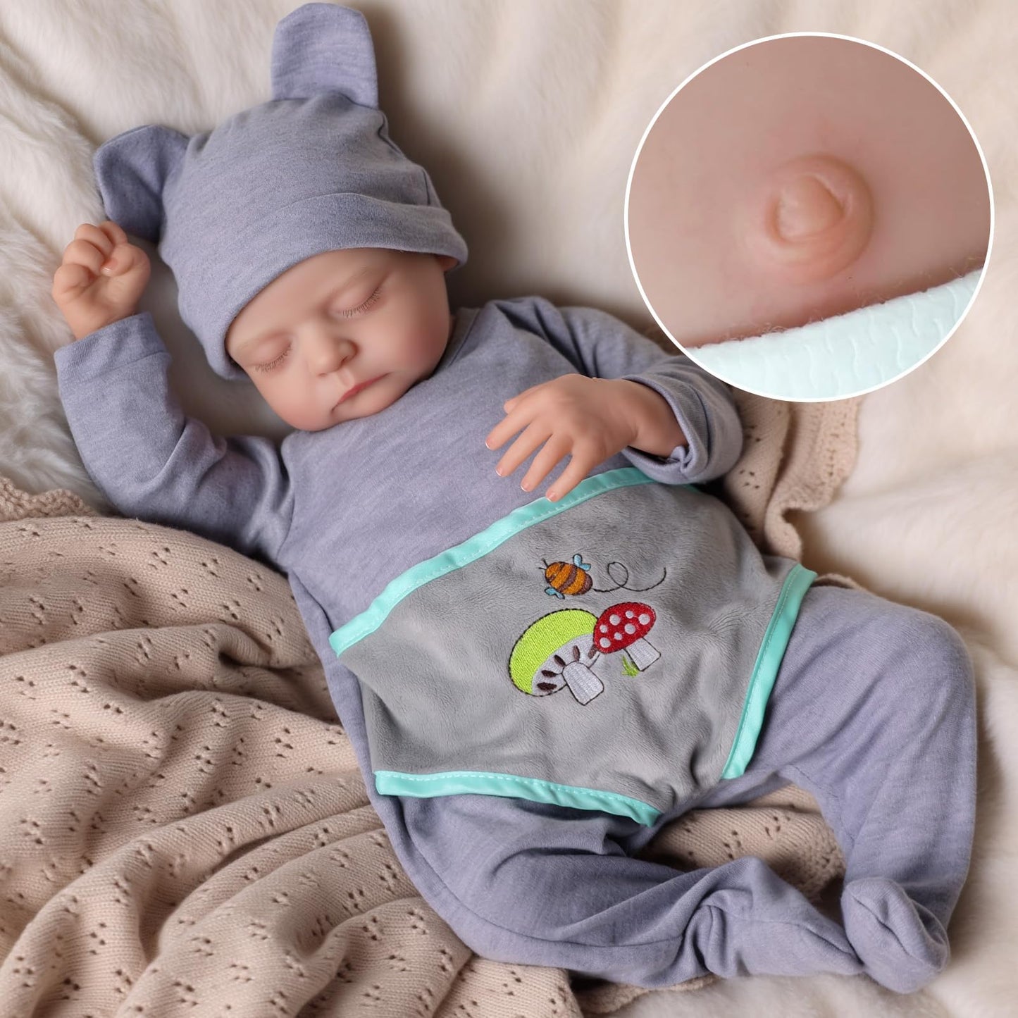 JIZHI Lifelike Reborn Baby Dolls - 17 Inch Realistic Newborn Baby Doll Real Life Realistic Baby Dolls Poseable Body Sleeping Baby Boy with Feeding Kit for Children 3+