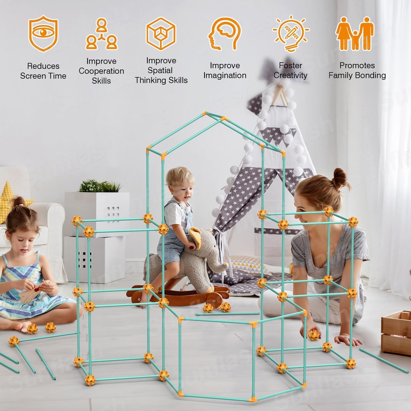 zqiliboyi 140 PCS Kids Fort Building Kit - Educational DIY Construction Toys for Kids 5+, Indoor & Outdoor Play Tent, Build Castles/Den/Play House, STEM Learning Building Sets for Boys & Girls