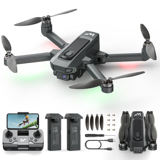 WeFone WF20 Drone with 1080P FPV Camera for Beginners, Foldable RC Quadcopter with Brushless Motor, Headless Mode, Adjustable Speed, One Key Take-off/Landing, Flight Path, 2 Batteries, Black