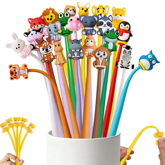 Zhirlyn Animal Pens Cute Pens End of Year Student Gifts from Teacher Assorted Fun Gel Ink Pen for Birthdays, Classroom Prizes, School, Office Supplies (Animal, 24)