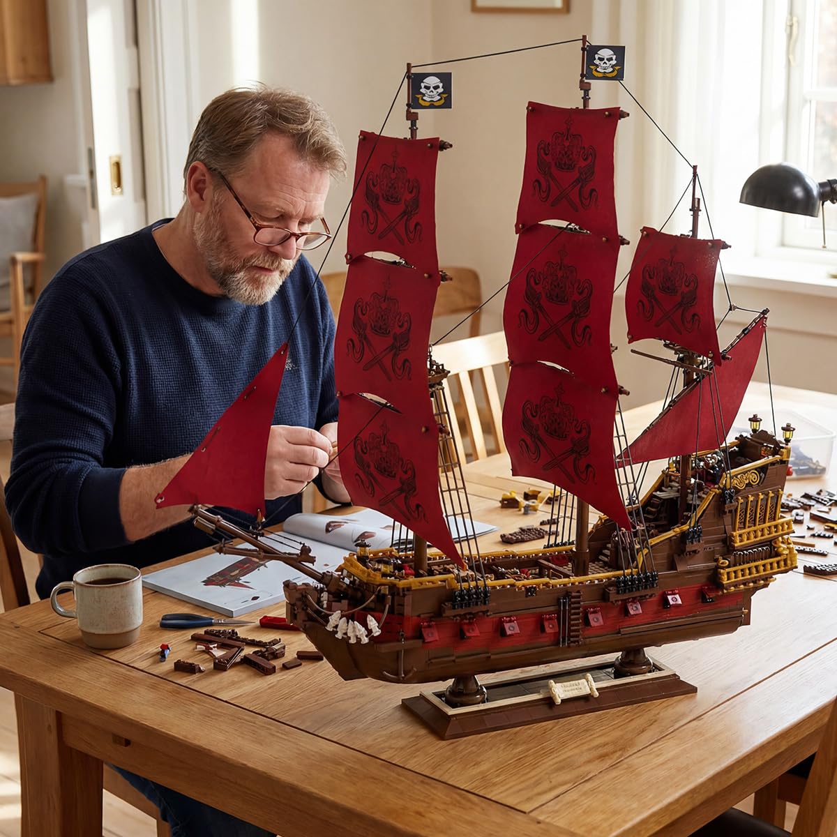 Miabrixbrix Queen Anne's Revenge Pirate Ship Model Kit Length 90cm, Pirates Building Boat Set for Adults & Collections Enthusiasts, Display Ship with Detachable Decks 4400+PCS