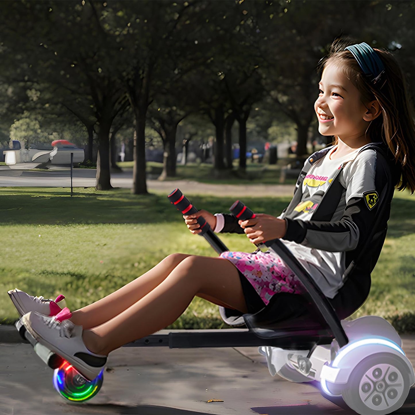 VEVOR Hoverboard Seat Attachment with LED Lights, for 6.5" 8" 8.5" 10" Hoverboards, Adjustable Frame & Grips Control, 220 LBS Load Capacity, Hoverboard Go Karts Accessory for Kids and Adults