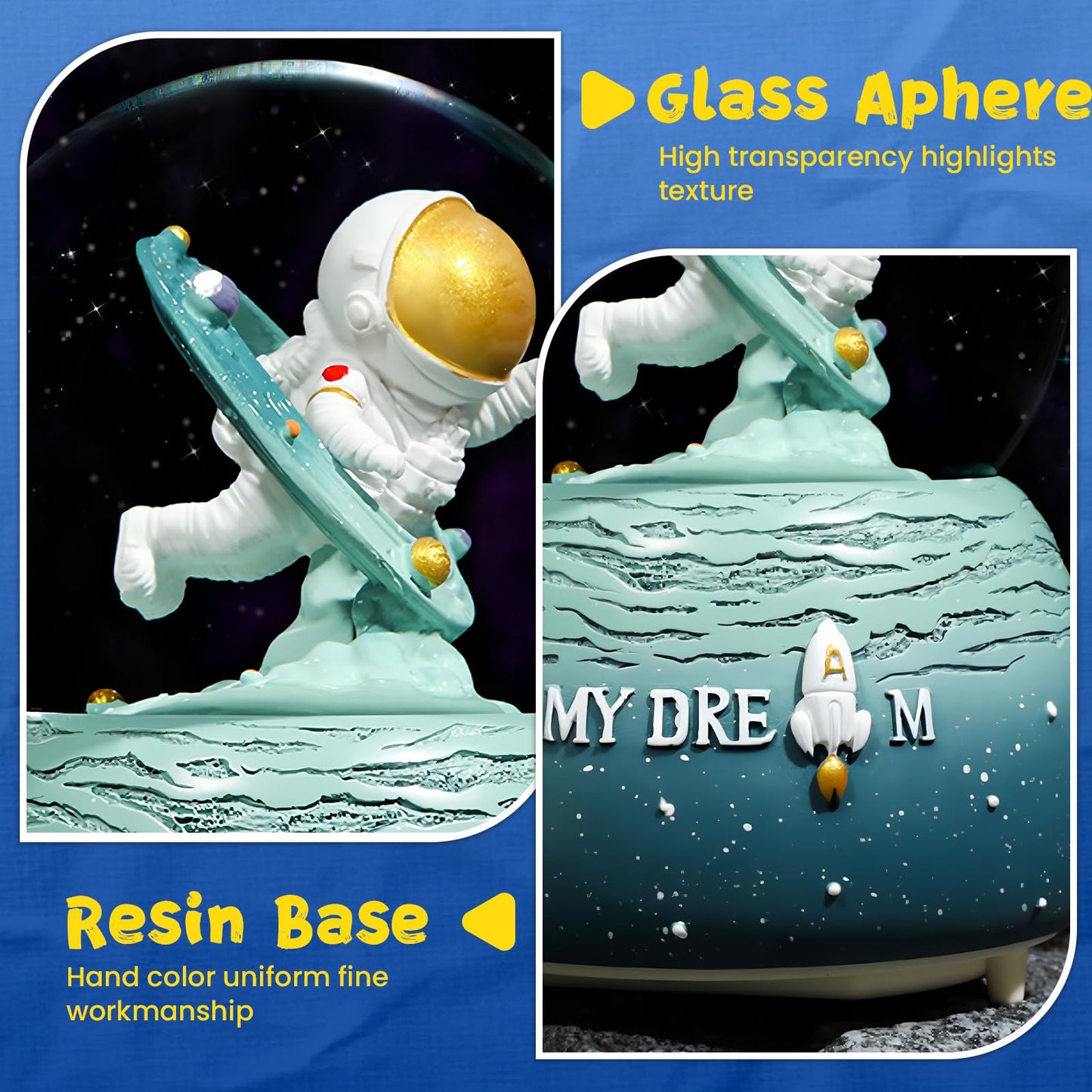Astronaut Snow Globes, 80MM Musical Glitter Snow Globe to Explore The Vast Starry Sky, Astronaut Musical Snowglobe