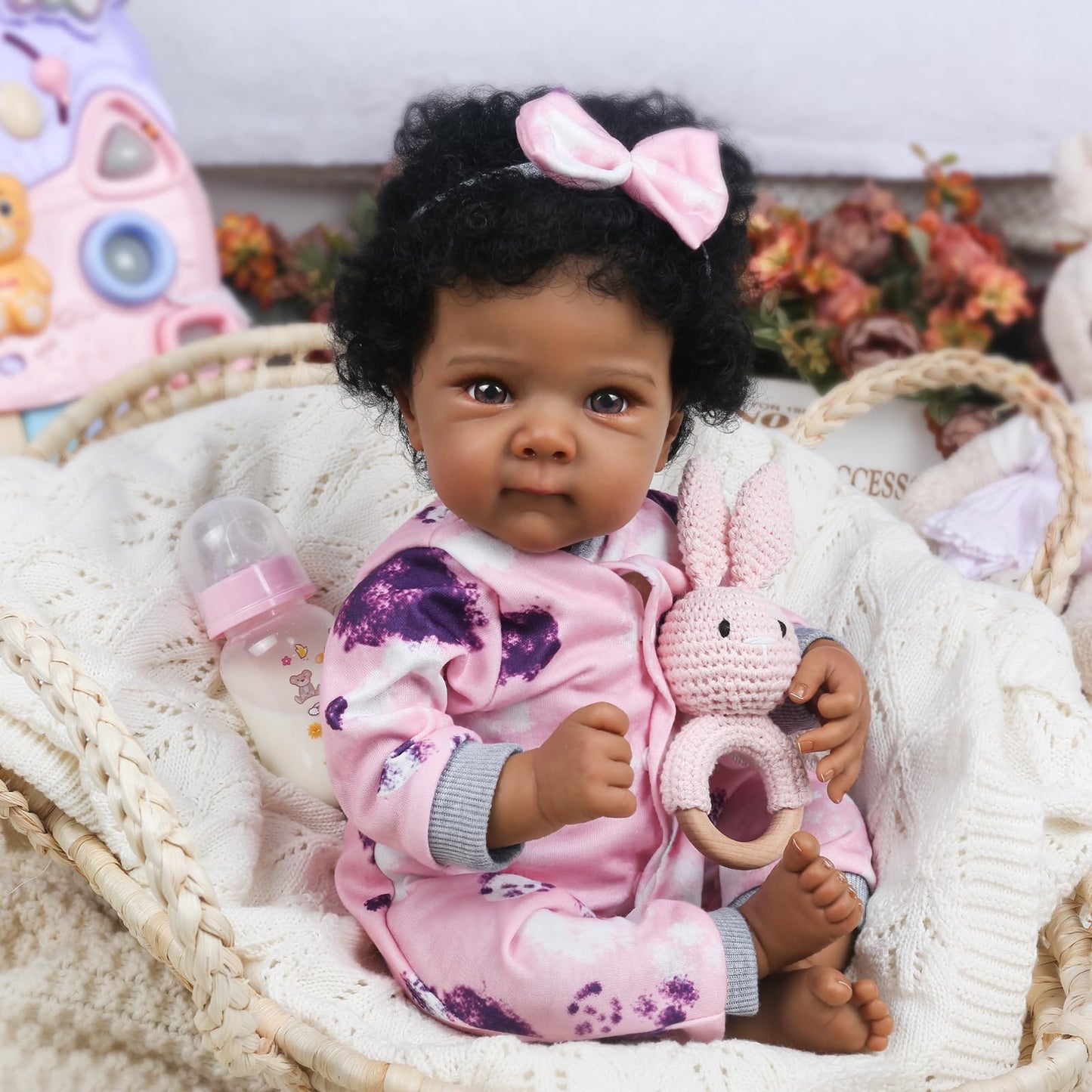 WOOROY Realistic Reborn Baby Doll Black Girl – 18 Inch African American Newborn Baby with Soft Body, Lifelike Handmade Real Life Adorable Gift with Accessories for Kids Age 3+