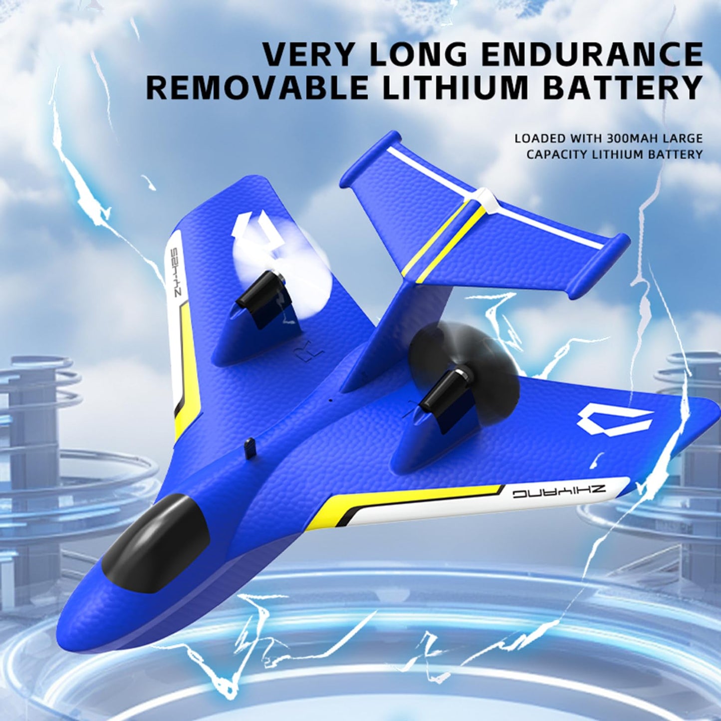 Remote Control Wireless Airplane Toy, Gravity Gliders Airplane With Lights, Rc Plane For Water Land & Air, Rc Float Plane, 2.4G 2 Channels Rc Remote Control Fighter Model Toy For Adults Kids (Blue)
