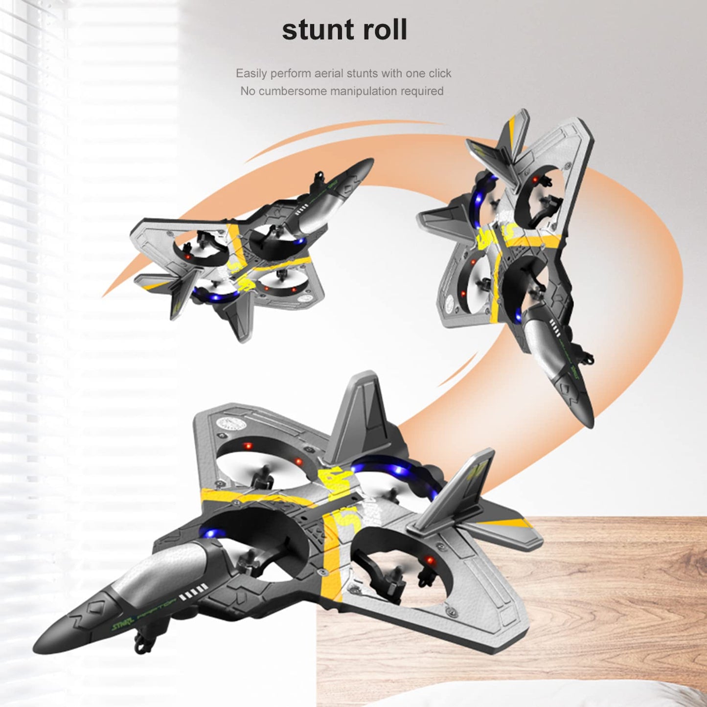 GoolRC V17 Remote Control Plane, 2.4Ghz Foam RC Airplanes Jet Fighter Stunt RC Airplane with Spinning Drone,Gravity Sensing,Stunt Roll,Cool Light,2 Battery forTeens Adults