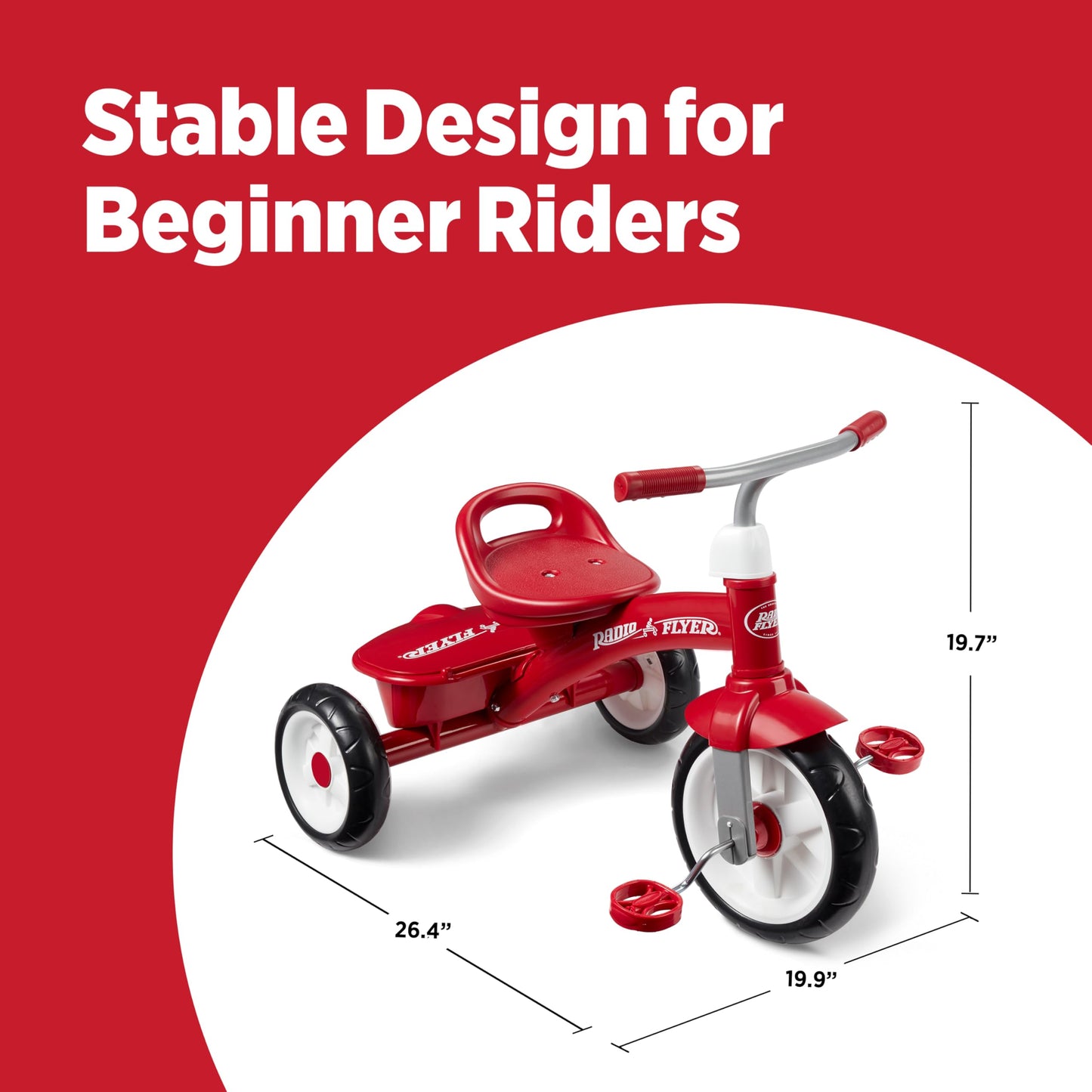 Radio Flyer Red Rider Trike, for Ages 2.5-5, Adjustable Seat, Steel Construction, Quiet Ride Wheels, Covered Storage Bin, Comfort Grip Handlebars, Easy Carry Seat Handle, Tricycle for Toddlers