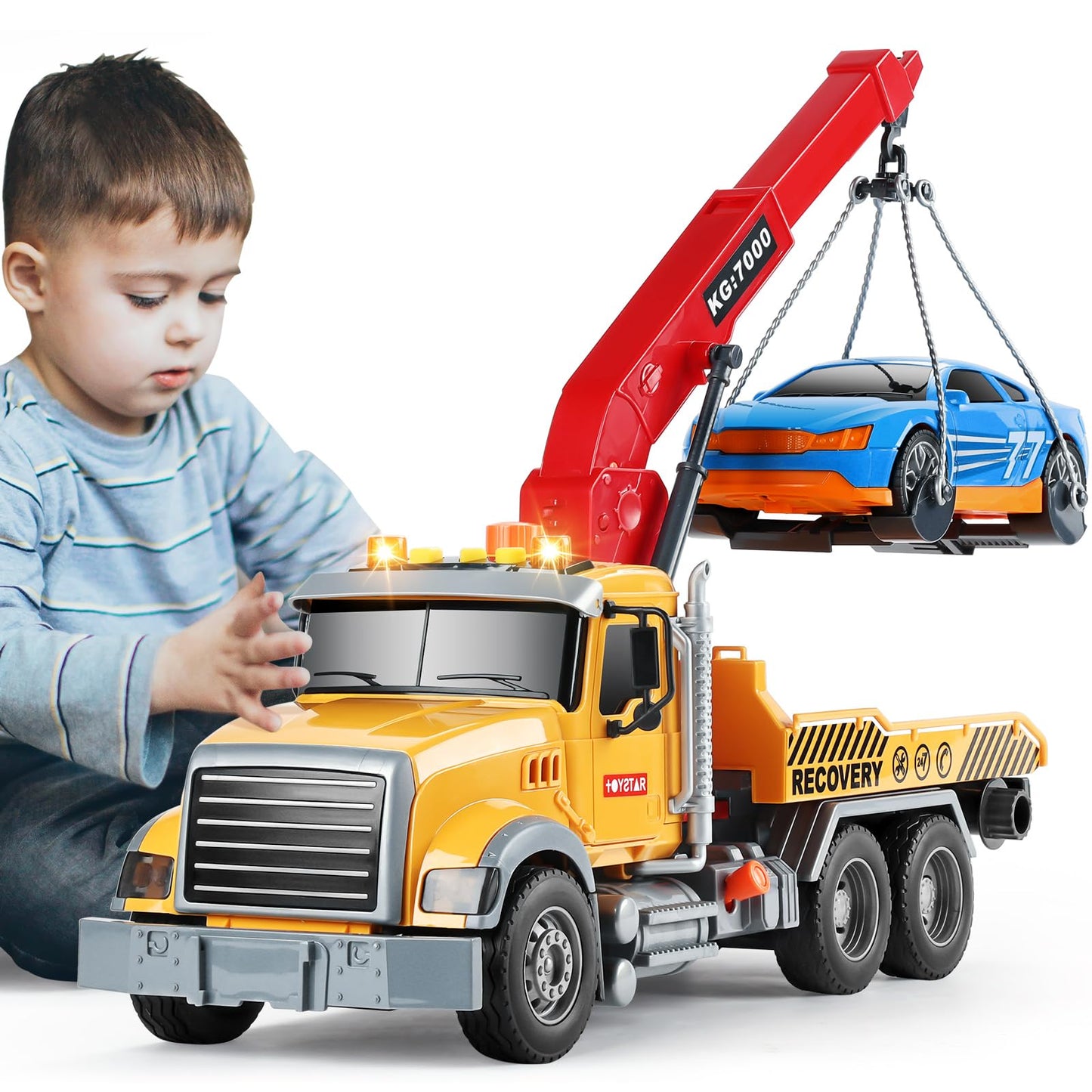 SASBSC Toy Trucks Big Tow Truck Toys for 3+ Year Old Boys with Sound and Light Friction Power Trucks Birthday Gifts for Kids Ages 3-8