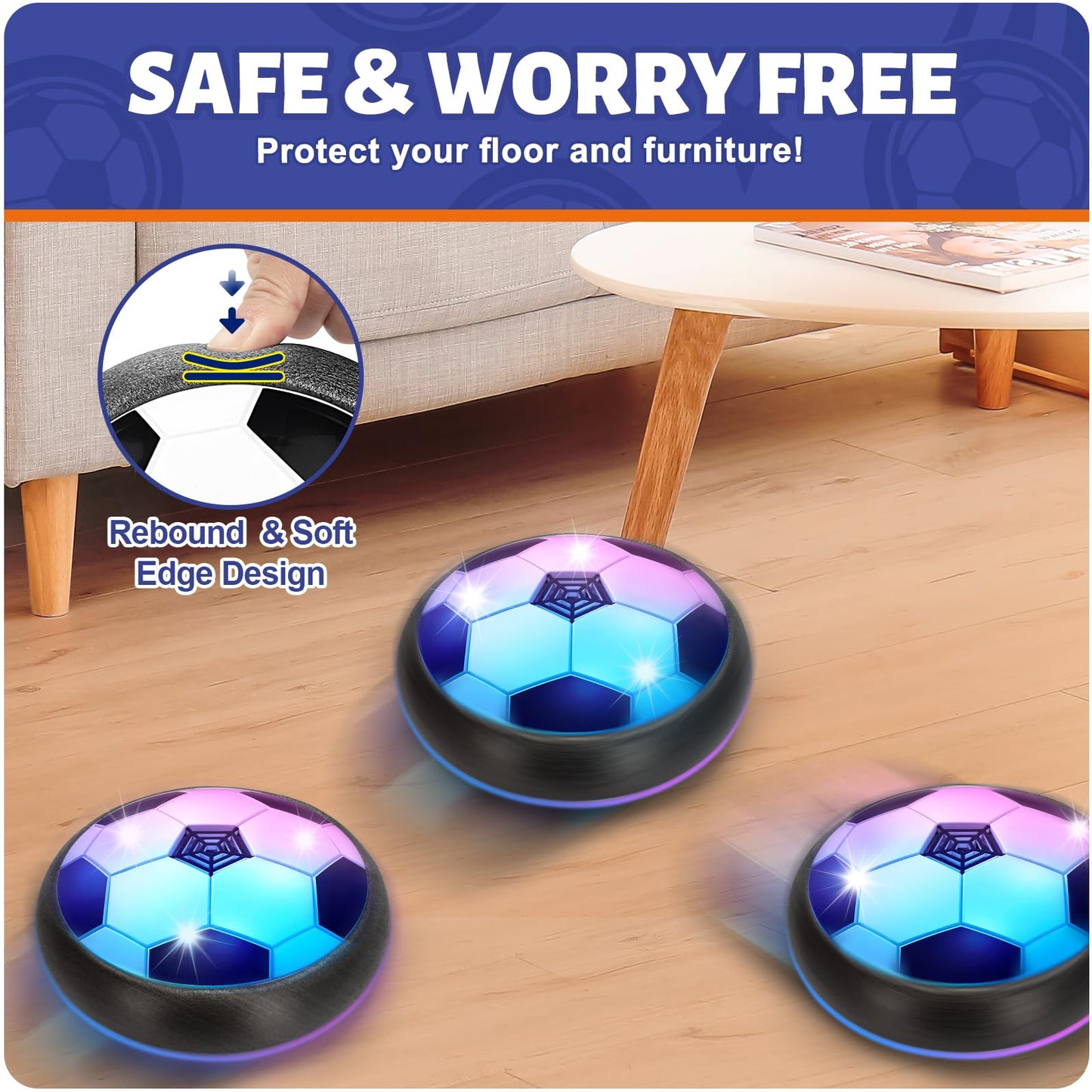 Officygnet 3 Pack Hover Soccer Ball, Boys Toys for 3, 4, 5, 6, 7, 8 Year Olds, Air Floating Soccer Toy with LED Lights, Indoor Toys Games for Kids Ages 4-8, 4-6 - Ideal Soccer Gifts for Boys 8-12