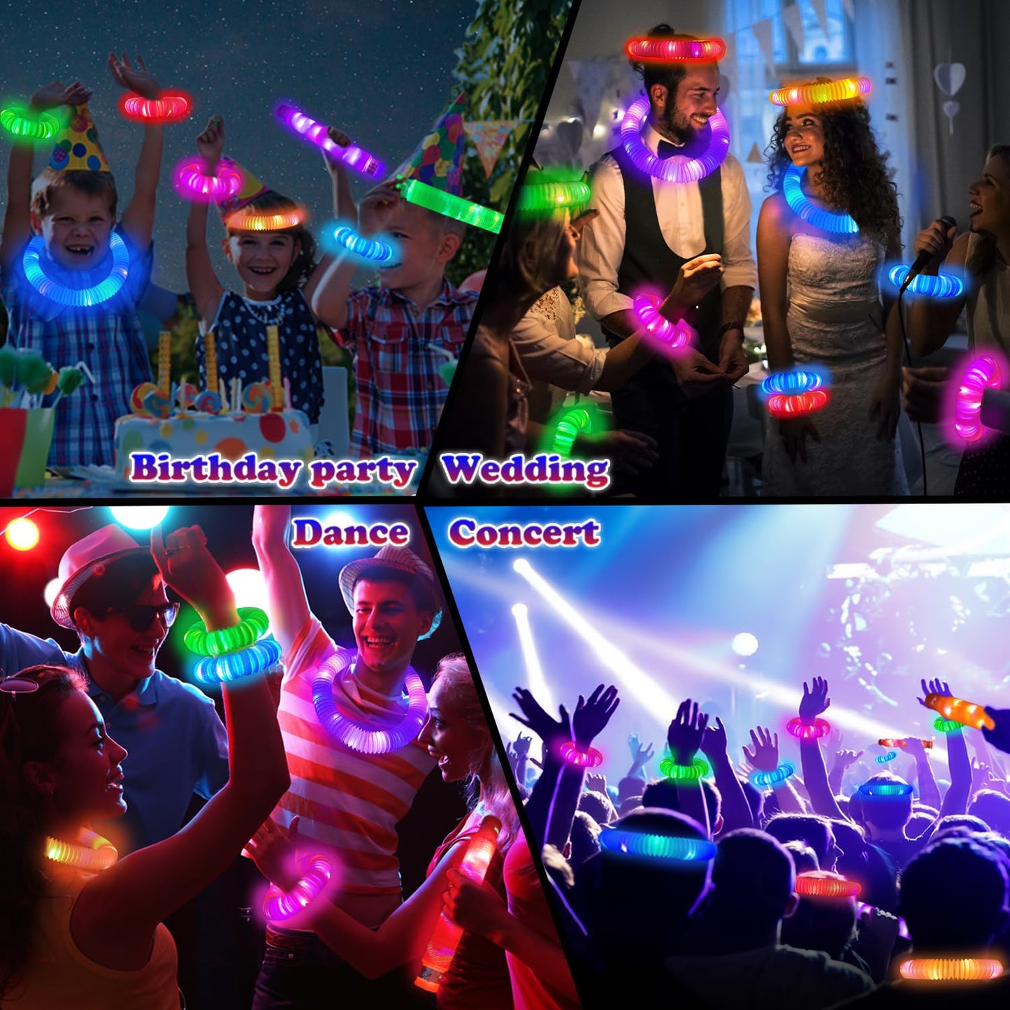 Glow Sticks Camping Essentials for Toddlers-6 PCS,Light Up Pop Tube Wand Toys Gifts for Kids,LED Bracelet Necklace Party Accessories,Fun Summer Outdoor Camp Games Activities Gear Stuff for Boys Girls