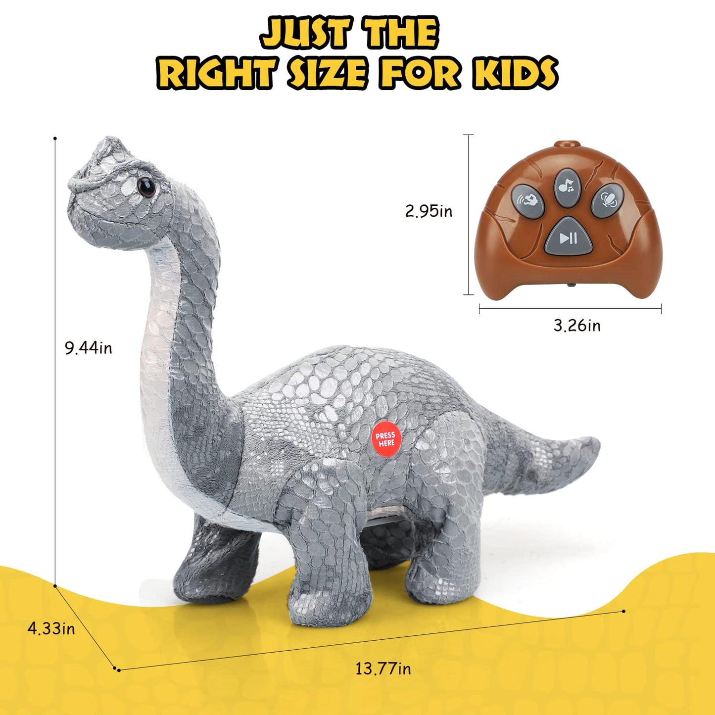 TOY Life Remote Control Dinosaurs - Walking Electronic, Plush Brontosaurus & Stuffed Animal - RC Dinosaur Gift for Kids 3-7+
