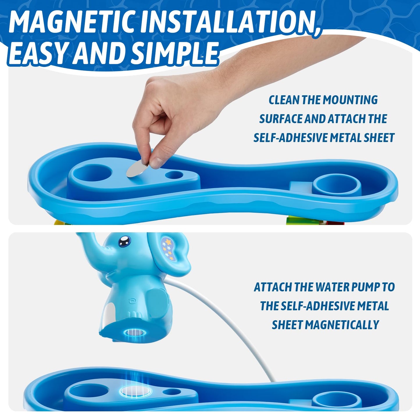 HYES Water Table Pump, Rechargeable Cordless Pump with Magnetic, Elephant Water Pump Continuous Flow, Non-Stop Summer Outdoor Outside Backyard Fun Toys Gifts for Toddlers Kids, Blue