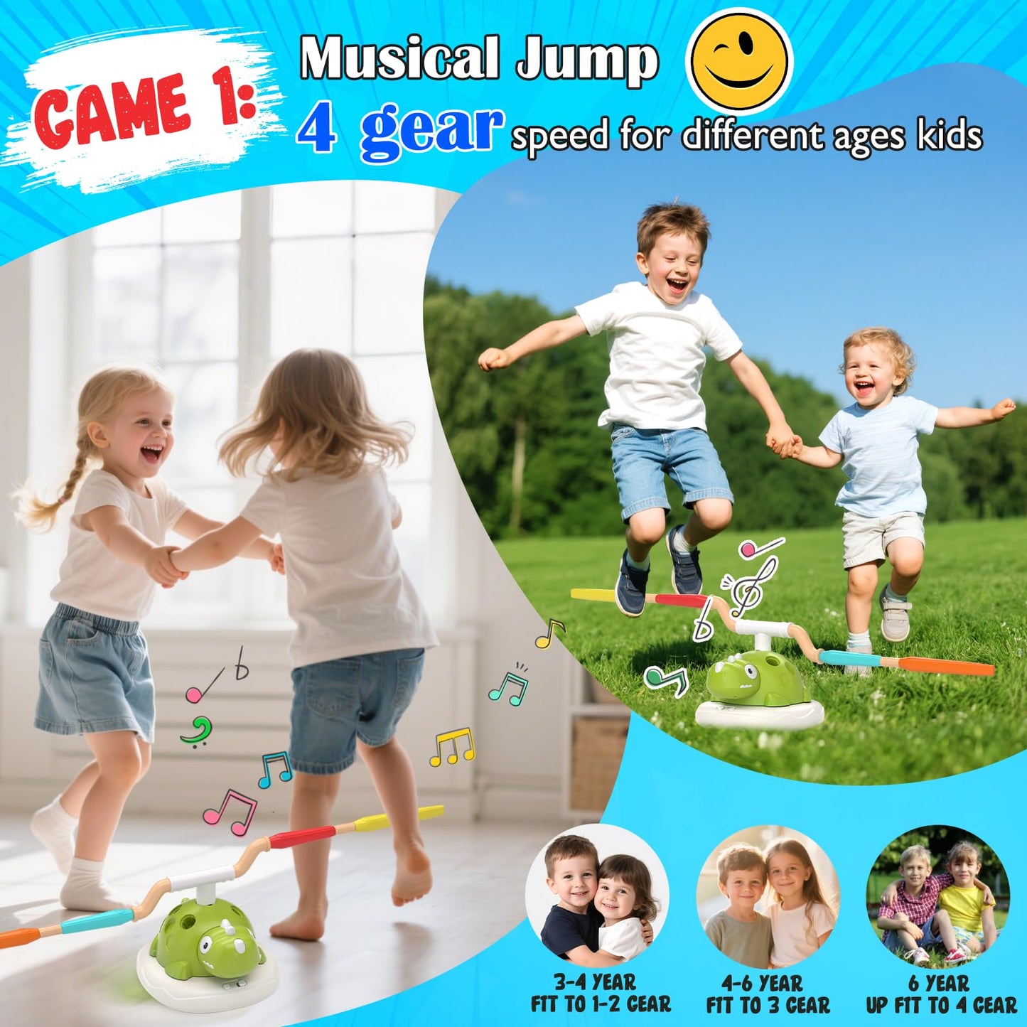 Dinosaur Rocket Launcher for Kids - 3 in 1 Outdoor Toys for Kids Ages 4-8: Stomp Rockets, Musical Jumping & Ring Toss Games with Remote Control - Outside Toys for 3-8 Year Old Boys Girls Birthday Gift