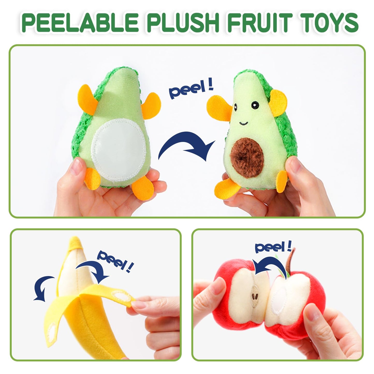 Jollybaby Plush Stuffed Cloth Fruit Food Toy Set for Toddler 1-3, Soft Fruit Basket Montessori Sensory Toy for 1 Year Old, Felt Pretend Fake Food Toy for Baby 0-6-12 Month, Newborn