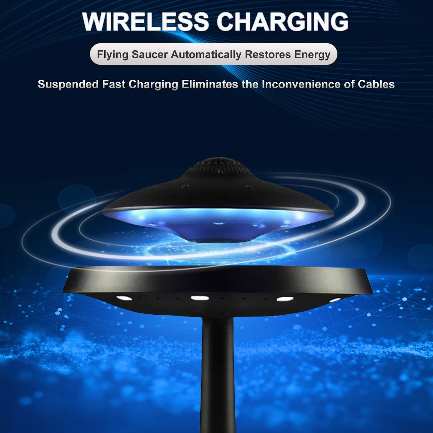 Magnetic Levitation Bluetooth UFO Speaker, Levitating UFO Speakers with Seven Color Night Lamp, Wireless Charging LED Lamp Bluetooth Speaker, 360°Rotating UFO Lamp (Black)