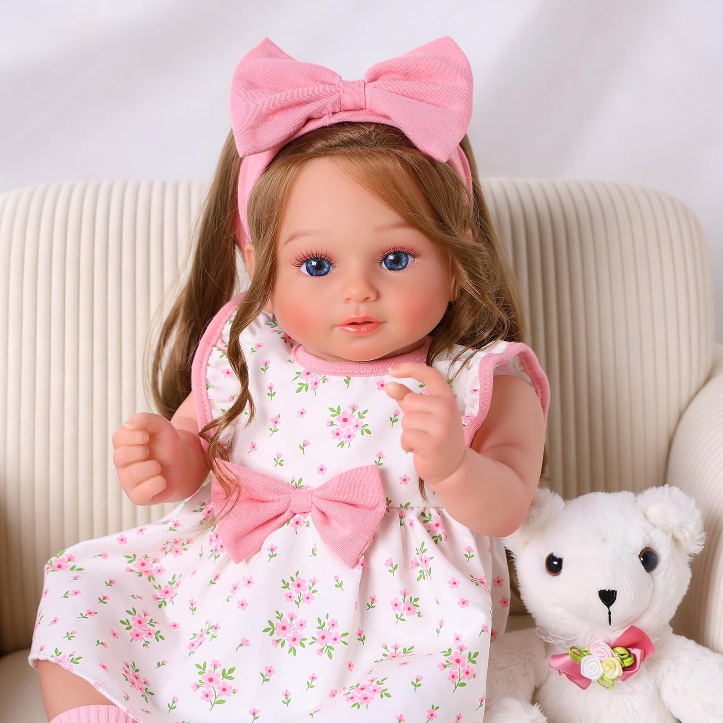 BABESIDE Lifelike Reborn Baby Dolls 20 Inch Realistic Baby Doll Brown Hair Girl Handmade Real Life Newborn with Clothes and Toy Accessories Gift for Kids Age 3+