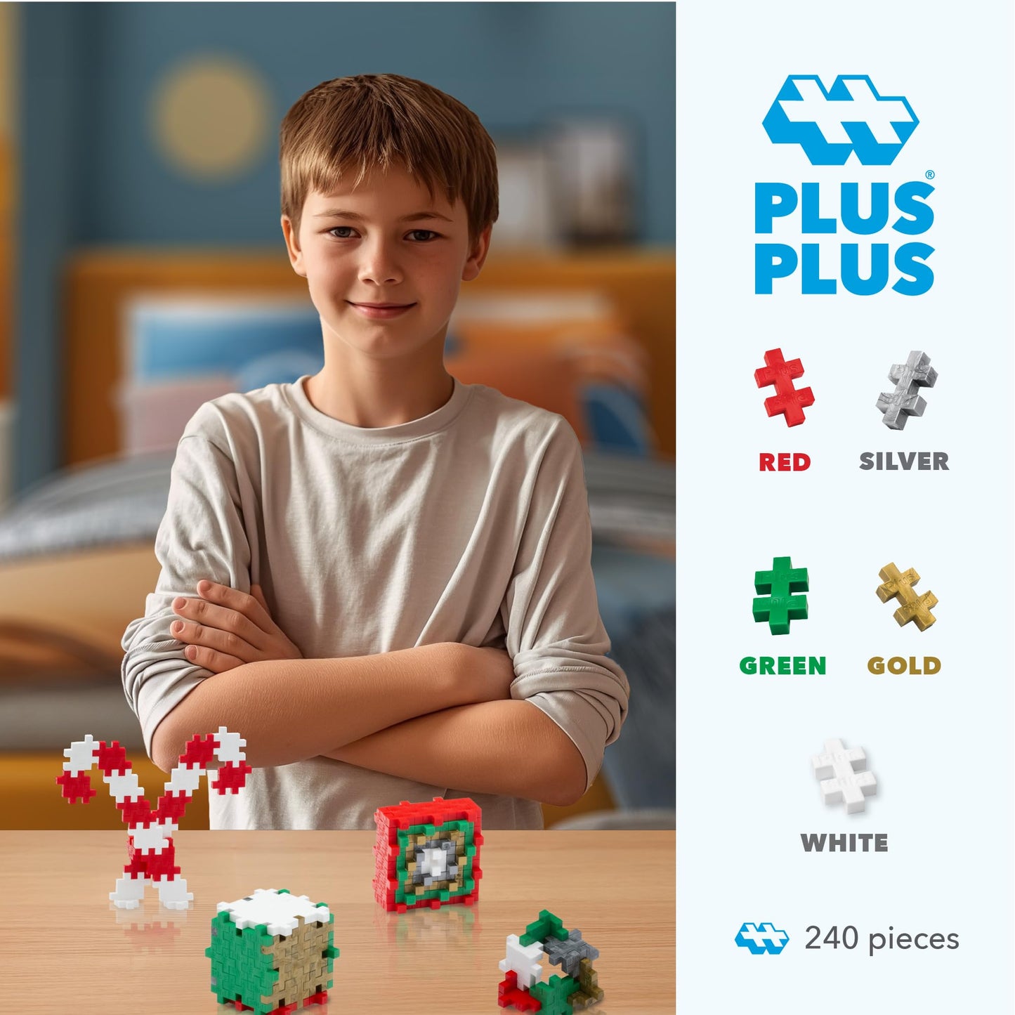 PLUS PLUS 240 Piece Holiday Mix Tube - Mini Interlocking Building Blocks Set, Stem Toys for Kids - Sensory Bin Fillers/Math Manipulatives Classroom Must Haves Gifts for Boys & Girls