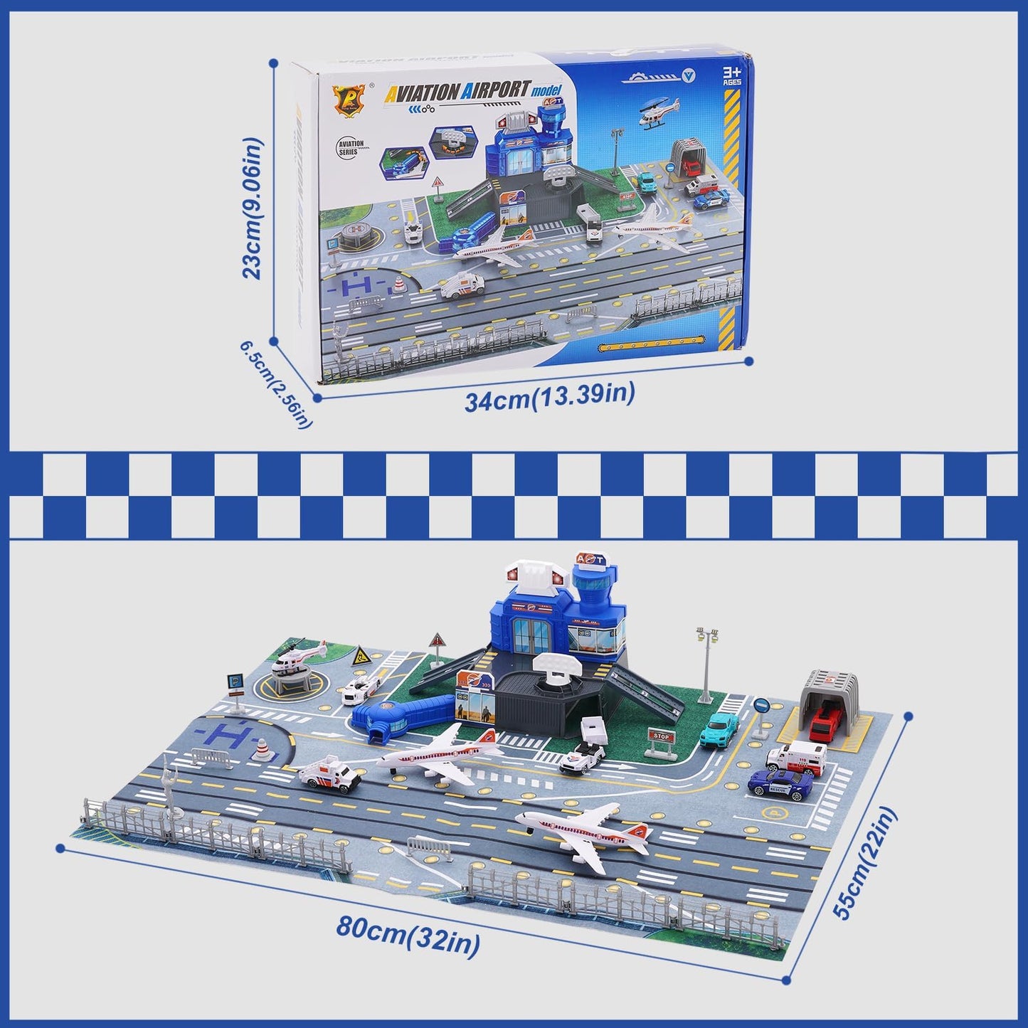 Airplane Toy Set with Trucks, Helicopter, Planes, Signs and Airport Playmat, Interactive Early Learning Toys Great Military Toys Gift for 3 4 5 6 Kids Boys Girls