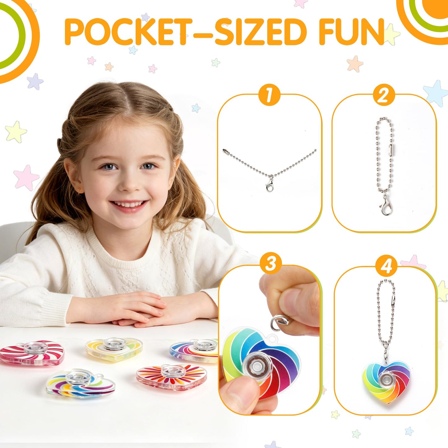 Heart Fidget Spinner Party Favors, 30 Pack, 2-in-1 Sensory Rotating Pendant Toys, Stress Reducer for Kids and Adults, Autism Anxiety Relief, Classroom Rewards