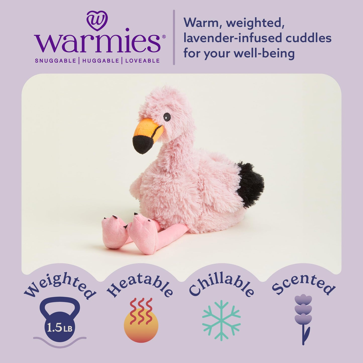 warmies Microwavable & Weighted Stuffed Animals, Flamingo - Heatable Plush, Stuffed Animal Heating Pad, Lavender Scented Plush for Cozy Snuggles, For Adults & Children (Boys, Girls, Babies & Toddlers)