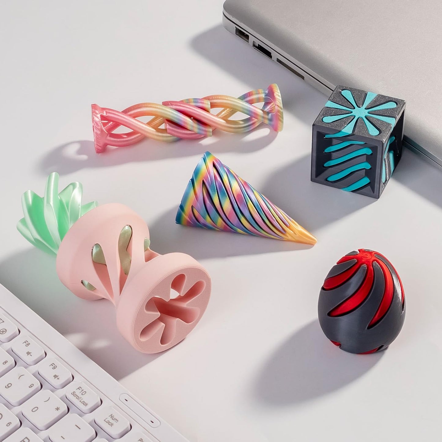 5 Pack Spiral Cone Cylinder Cube Fidget Toys 3D Printed Relief Fidget Impossible passthrough Impossible Cone,Birthday for Adults & Kids