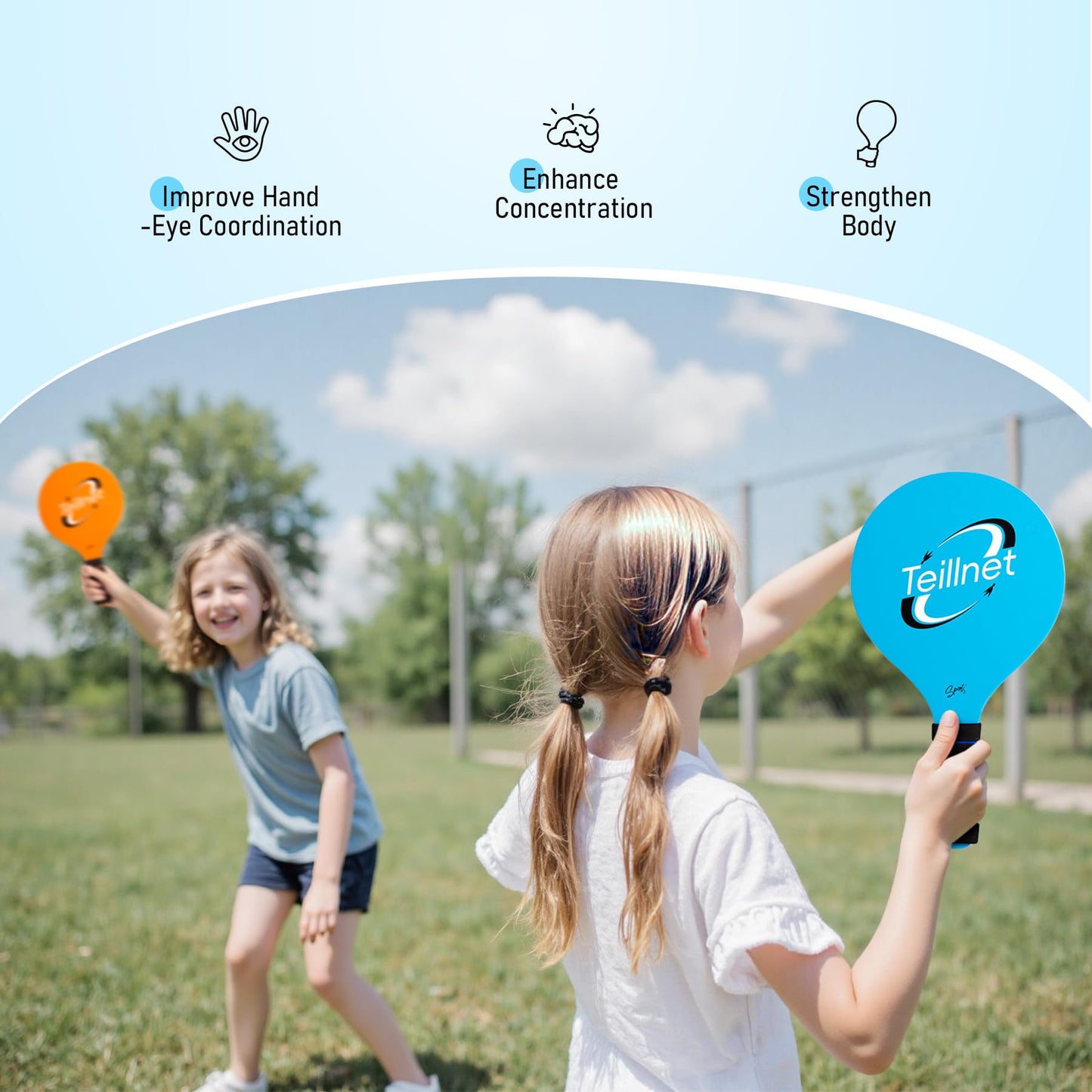 TEILLNET Beach Paddle Ball Set, Family Games for Kids and Adults, Badminton Set with 4 Rackets, Indoor Outdoor Sports Toys Lawn Camping Backyards Yard Games Easter Basket Stuffers Gifts for Boys Girls
