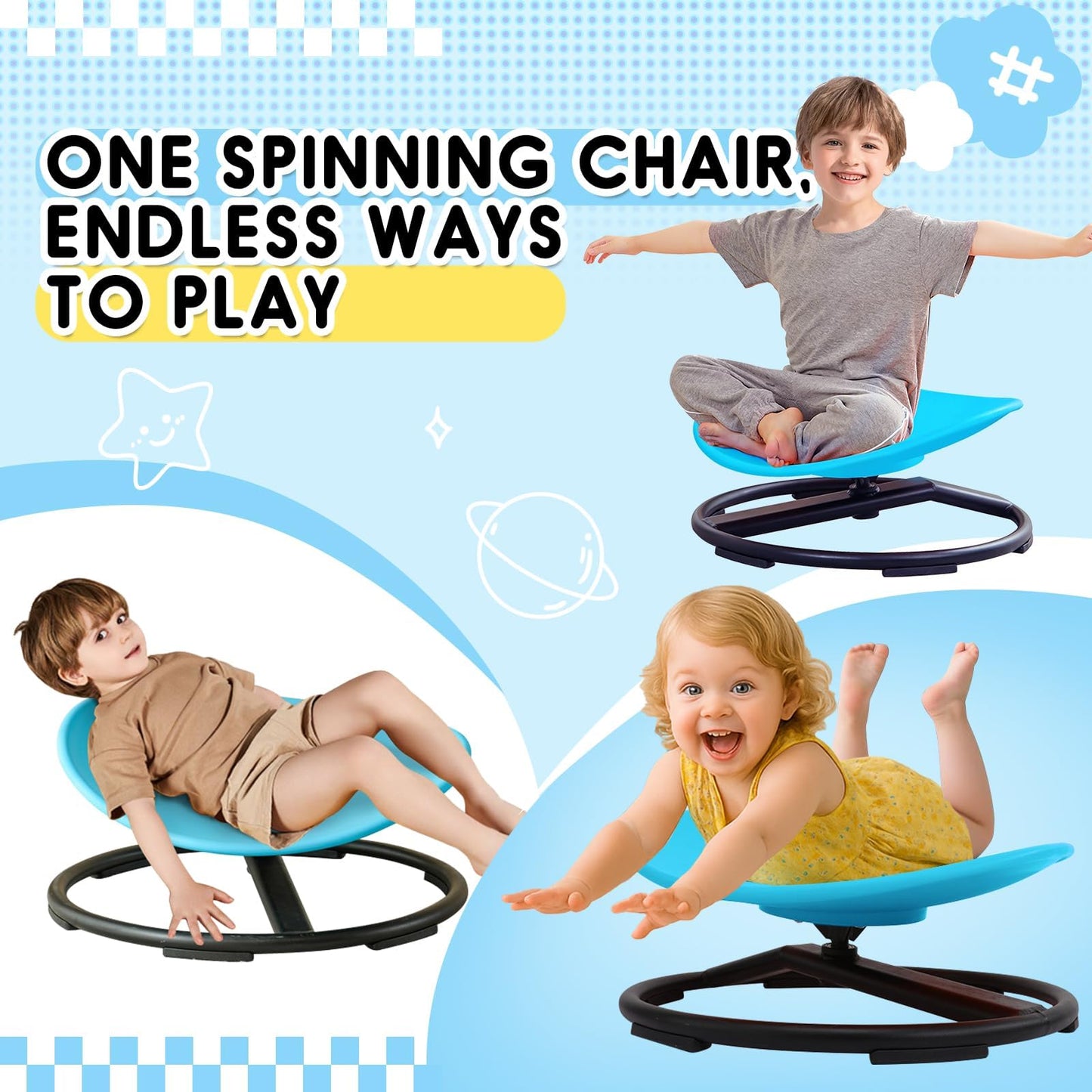 Kids Sensory Spinning Chair for Autism Ages 3+, Sit and Spin Swivel Chair for Kids with ADHD, Sensory Chairs for Autistic Children, Sensory Toys for Motion Sickness Relief, Balance Training (Blue)