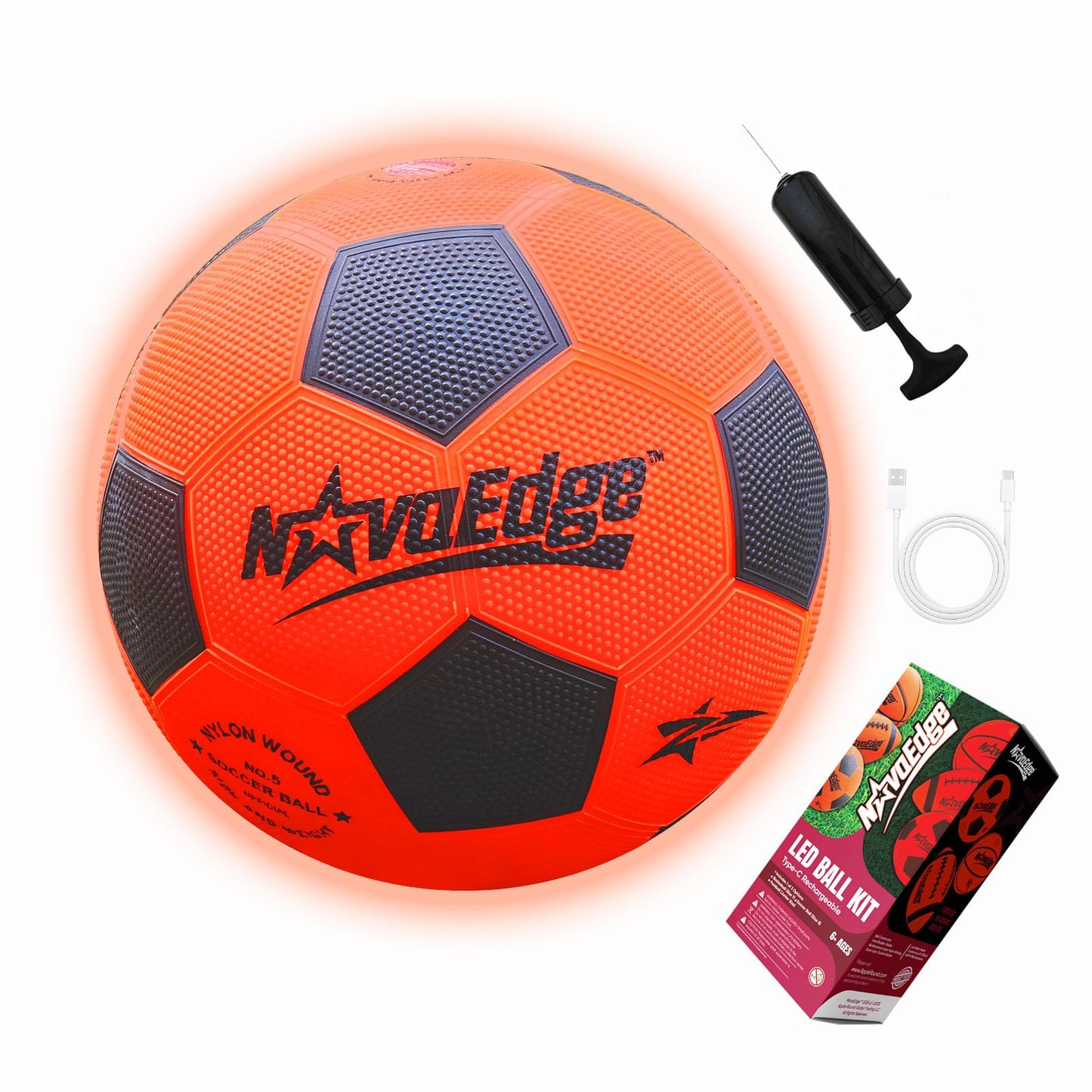 NovaEdge Glow in The Dark Soccer Ball | USB-C Rechargeable LED Light Up Ball | Official Size 5 for Kids & Adults | Gift for Boys & Girls Ages 6+ | Indoor Outdoor Night Games