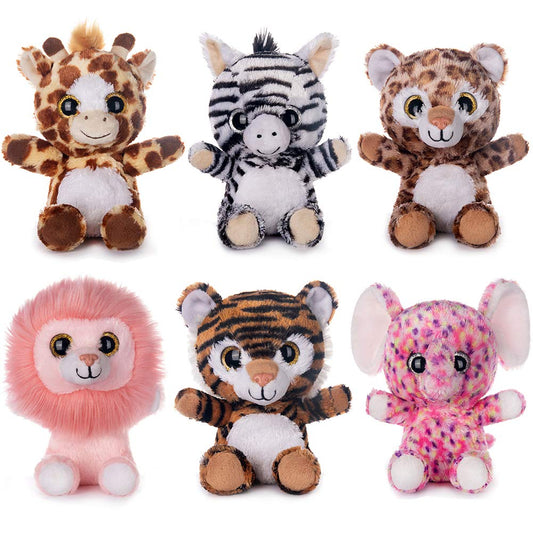 My OLi 7" Plush Toys Set Stuffed Animals Bundle of Forest Animal Toys Lion/Elephant/Zebra/Giraffe/Tiger/Leopard Stuffed Animals Pack of 6 for Babies Kids Girls Boys