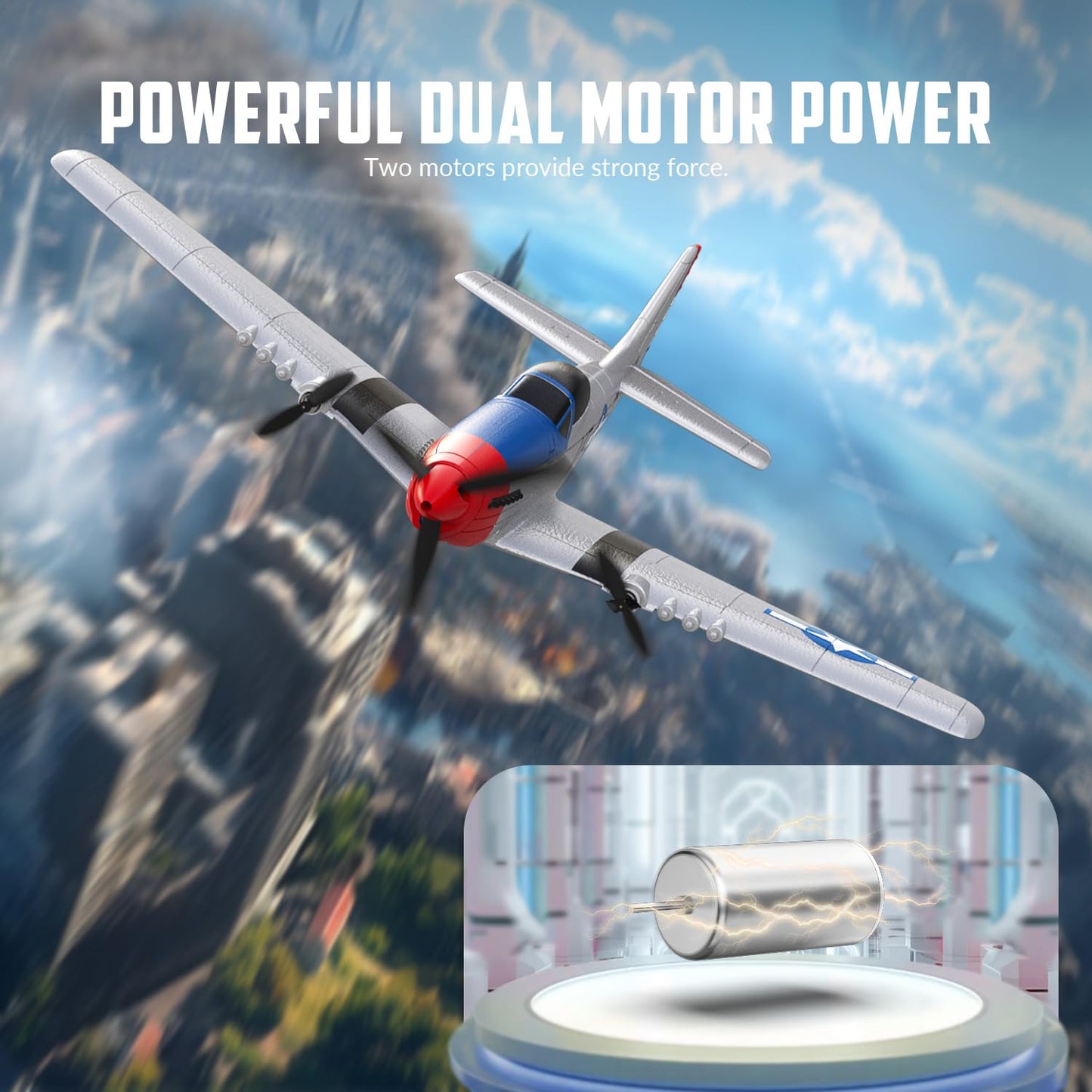 volantexrc RC Plane 3 Channel Remote Control Airplane Fighter Toys, 2.4GHz 6-axis Gyro Stabilizer RTF Glider Aircraft Plane, Easy to Fly for Adults Beginners (P-51D Mustang)